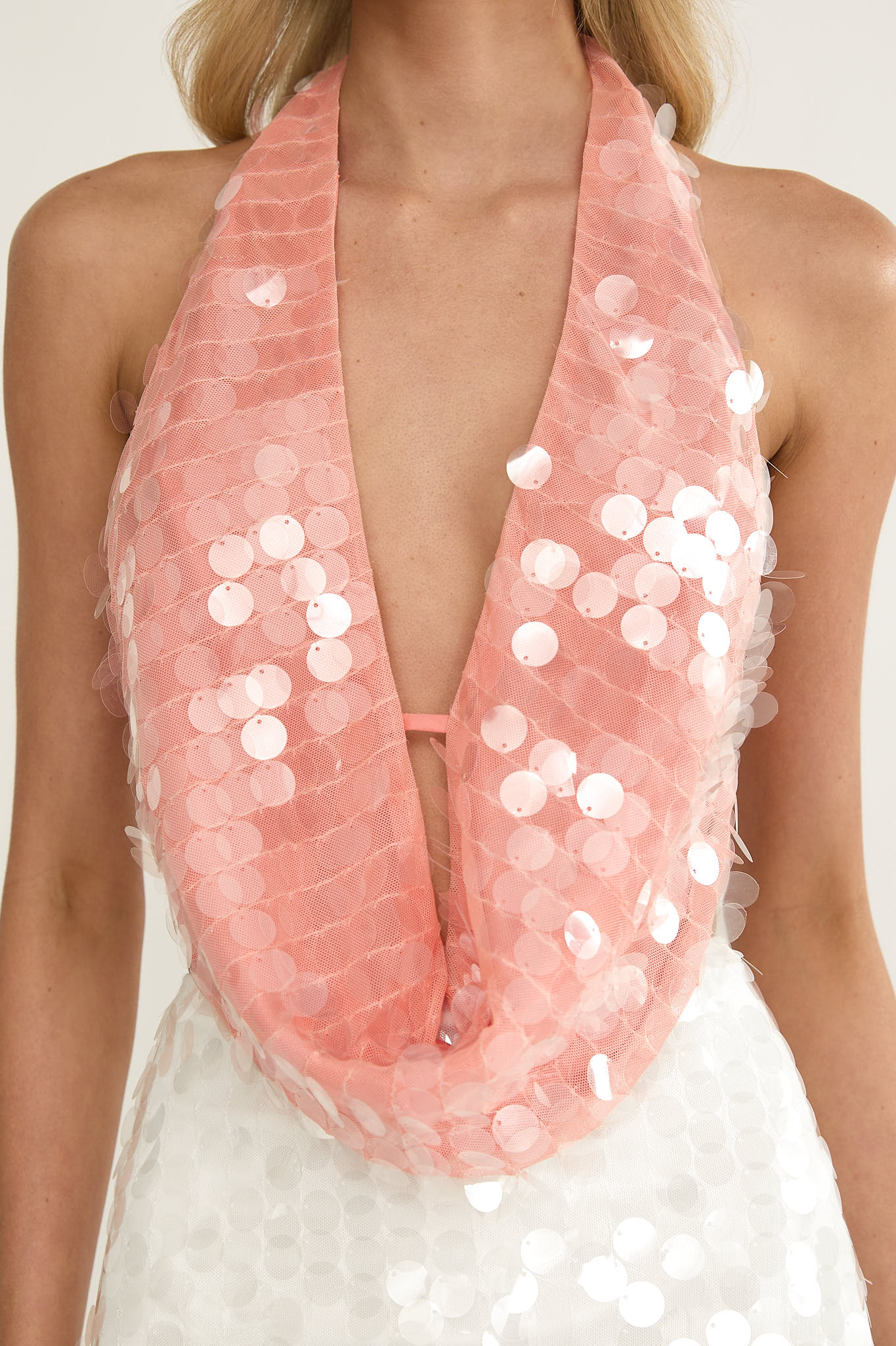 Sirenuse Backless Halter Top Sequin Peach by Selfie Leslie Australia