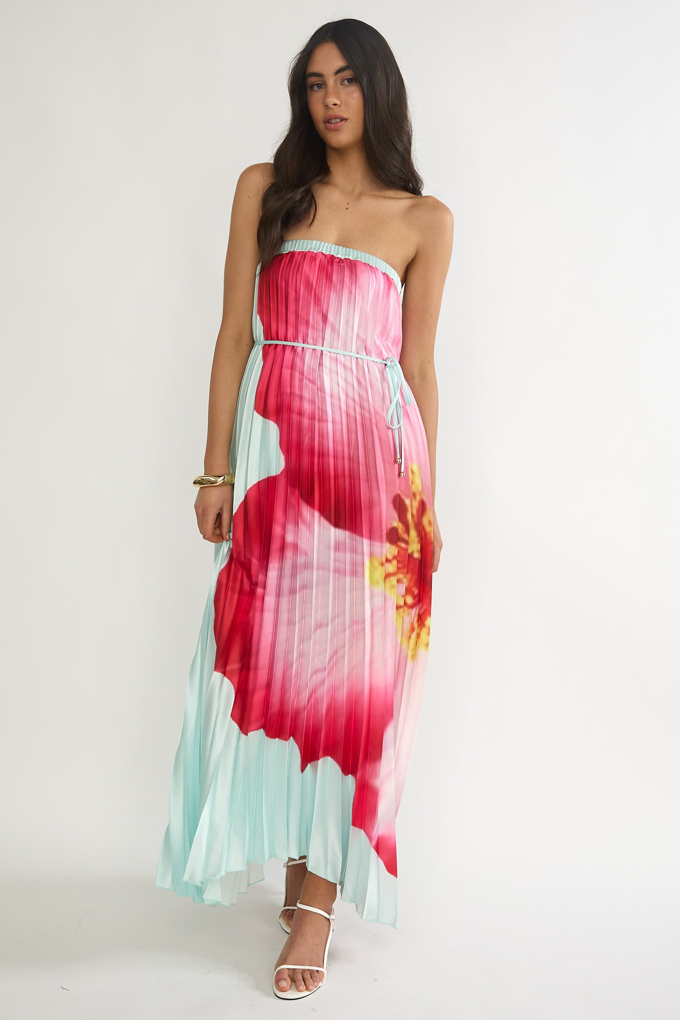 Lauriella Strapless Accordion Pleat Maxi Dress Hibiscus Mint by Selfie Leslie Australia