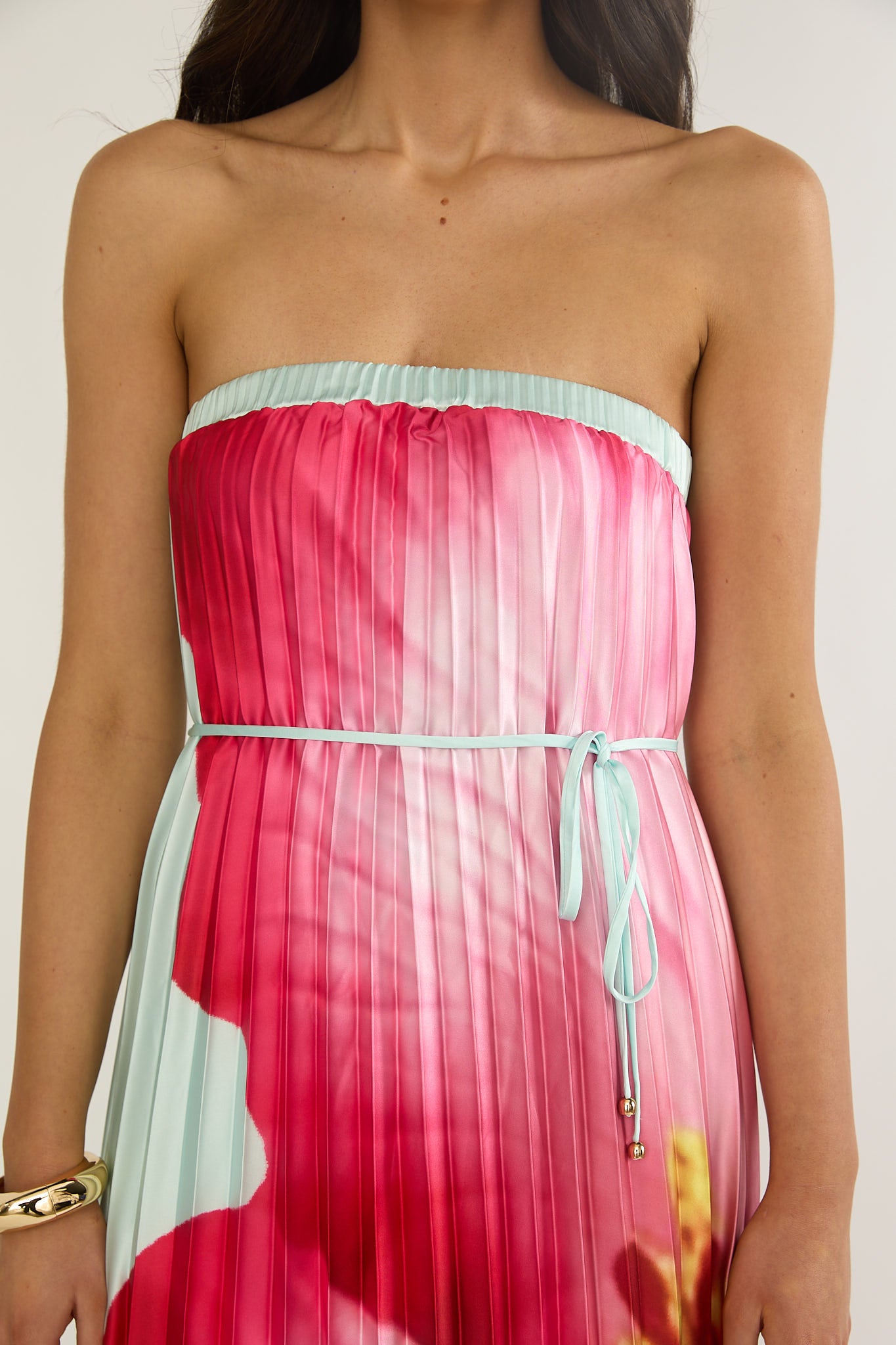 Lauriella Strapless Accordion Pleat Maxi Dress Hibiscus Mint by Selfie Leslie Australia