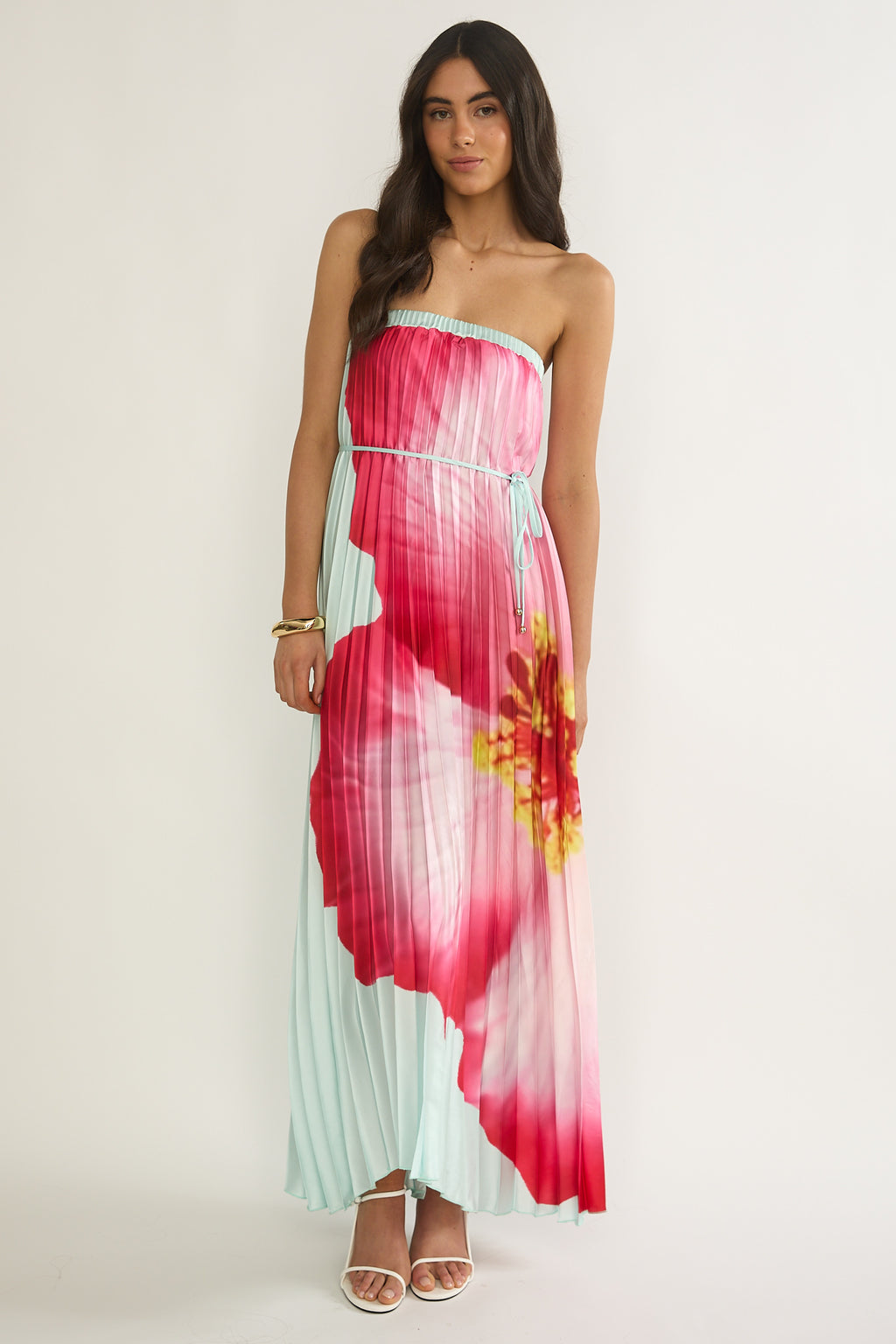 Lauriella Strapless Accordion Pleat Maxi Dress Hibiscus Mint by Selfie Leslie Australia