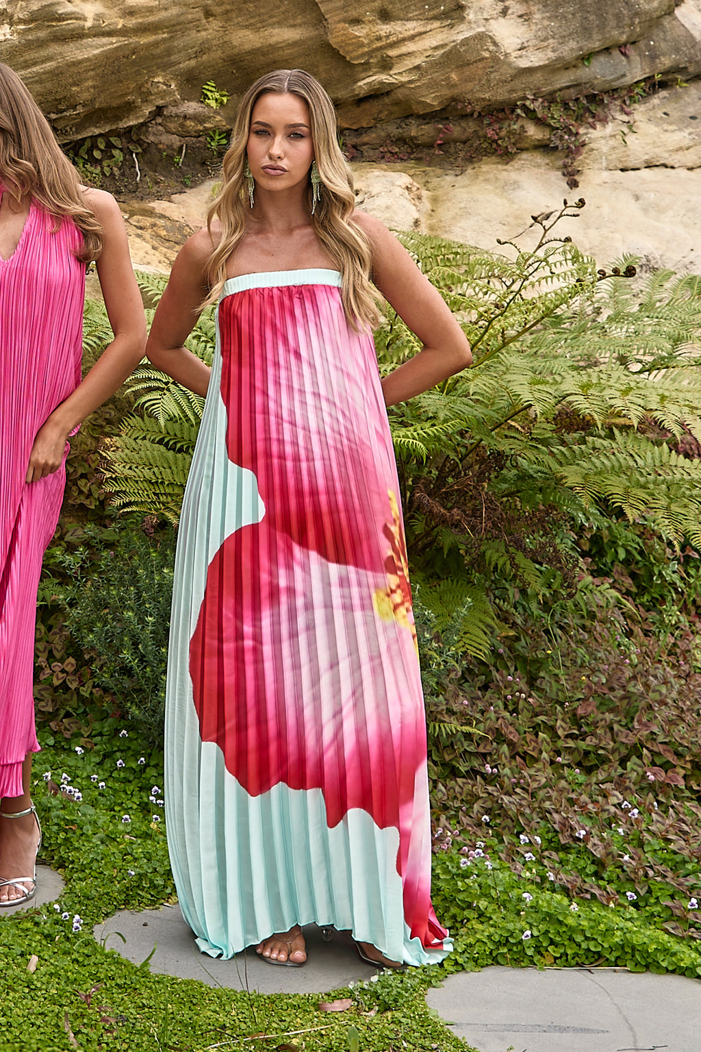 Lauriella Strapless Accordion Pleat Maxi Dress Hibiscus Mint by Selfie Leslie Australia