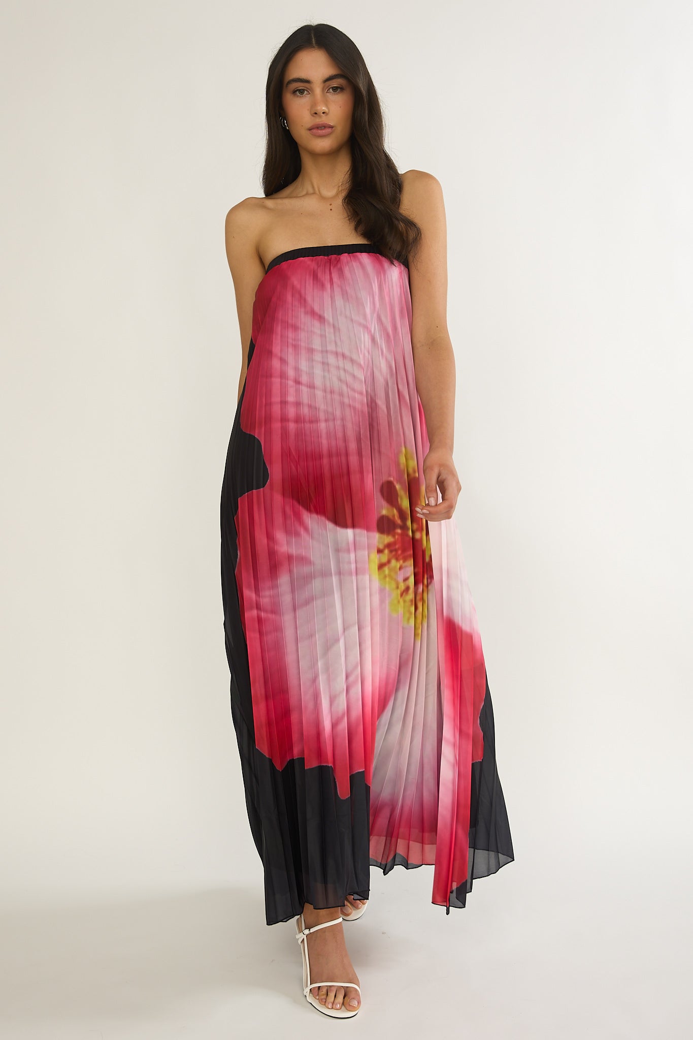 Lauriella Strapless Accordion Pleat Maxi Dress Hibiscus Black by Selfie Leslie Australia