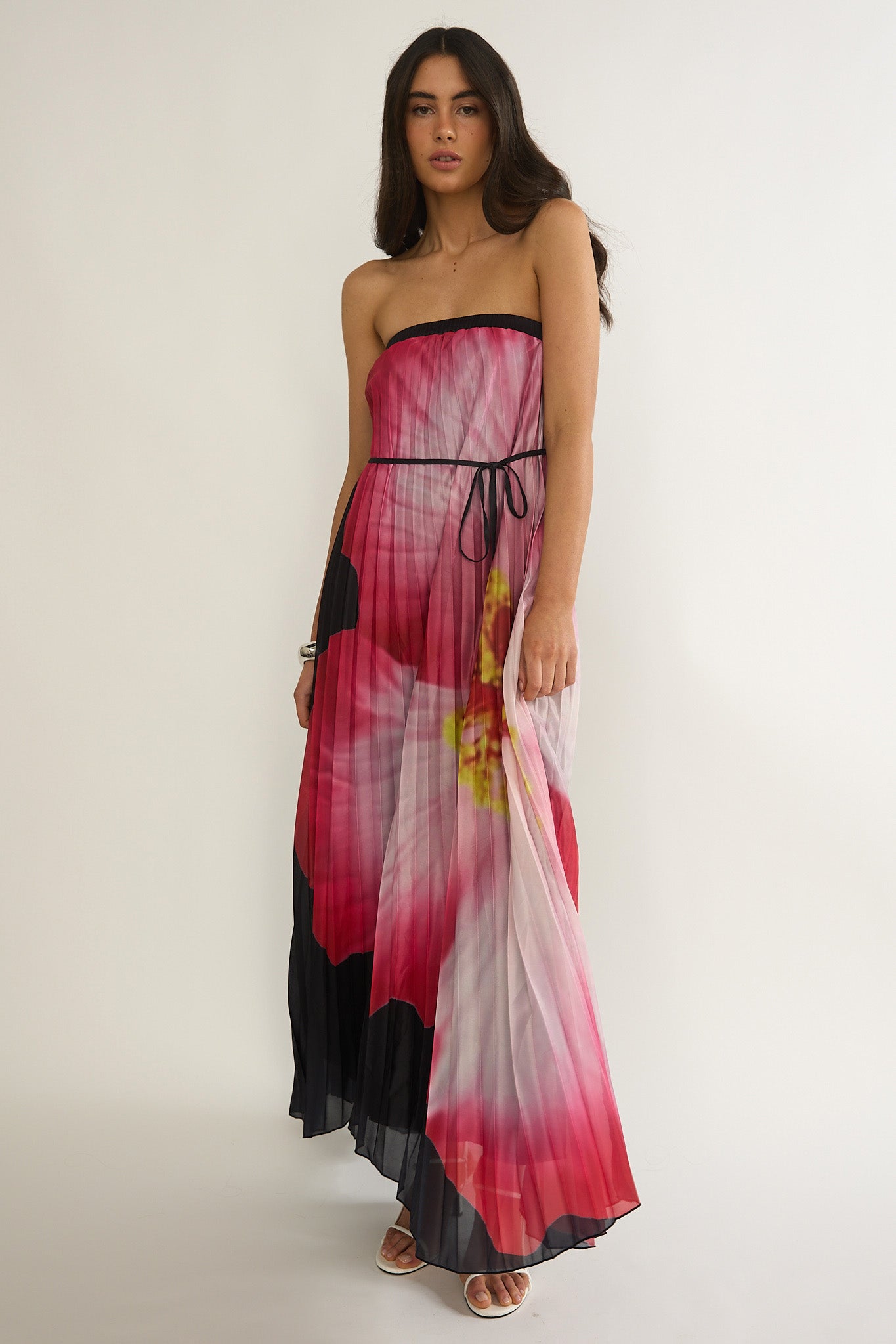 Lauriella Strapless Accordion Pleat Maxi Dress Hibiscus Black by Selfie Leslie Australia