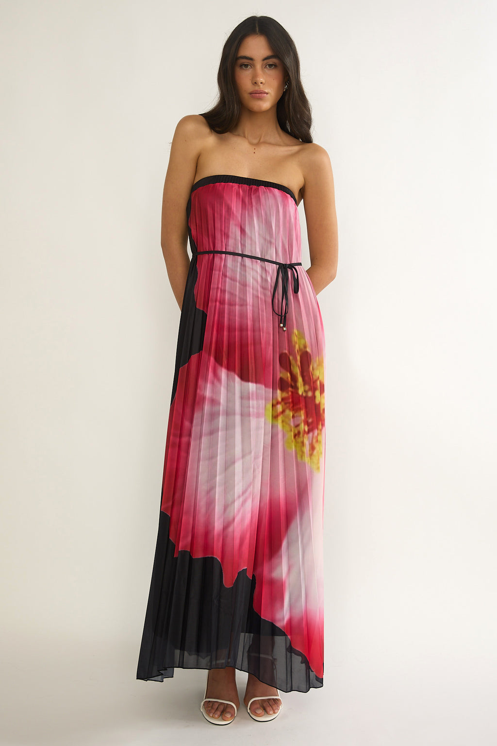 Lauriella Strapless Accordion Pleat Maxi Dress Hibiscus Black by Selfie Leslie Australia