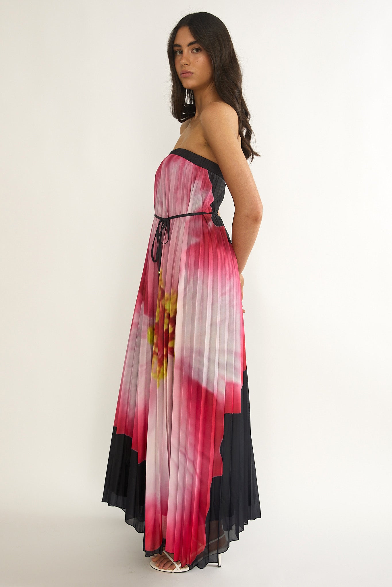 Lauriella Strapless Accordion Pleat Maxi Dress Hibiscus Black by Selfie Leslie Australia