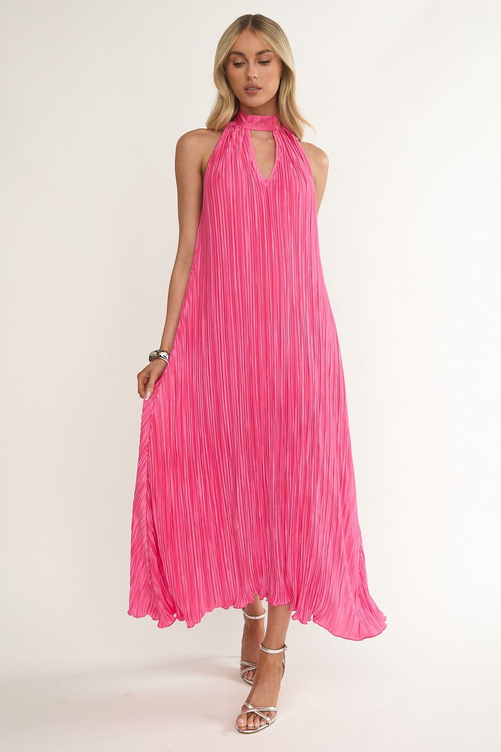 Aurea Halterneck Crepe Maxi Dress Hot Pink by Selfie Leslie Australia