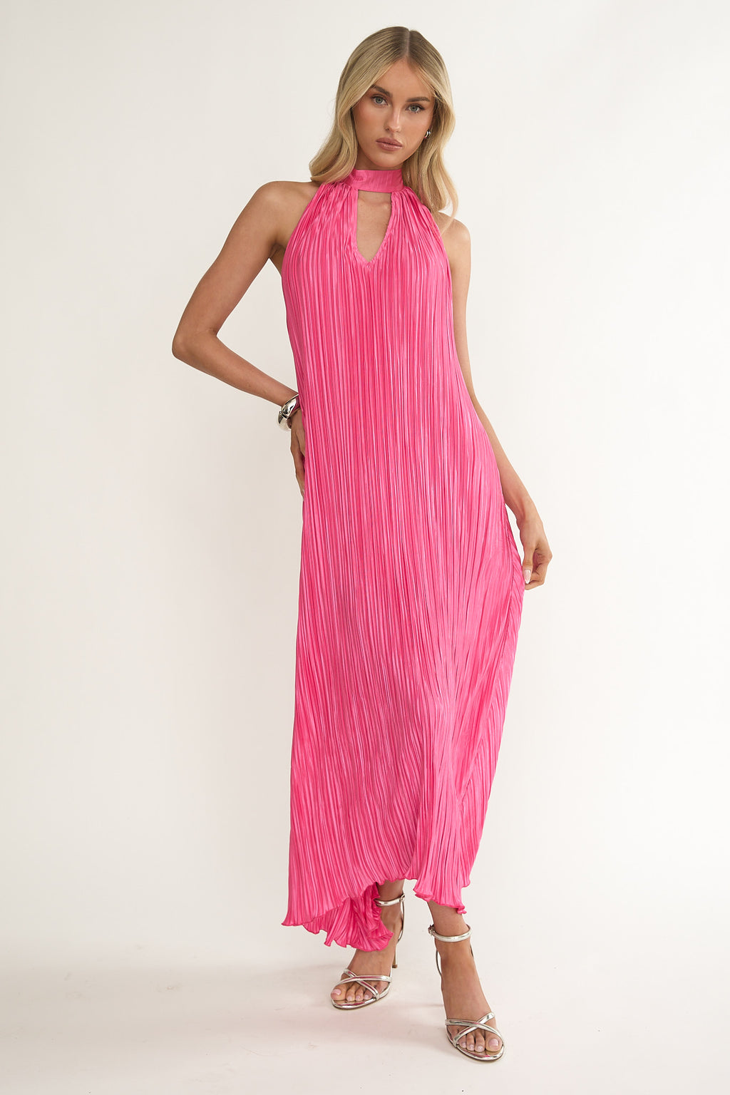 Aurea Halterneck Crepe Maxi Dress Hot Pink by Selfie Leslie Australia