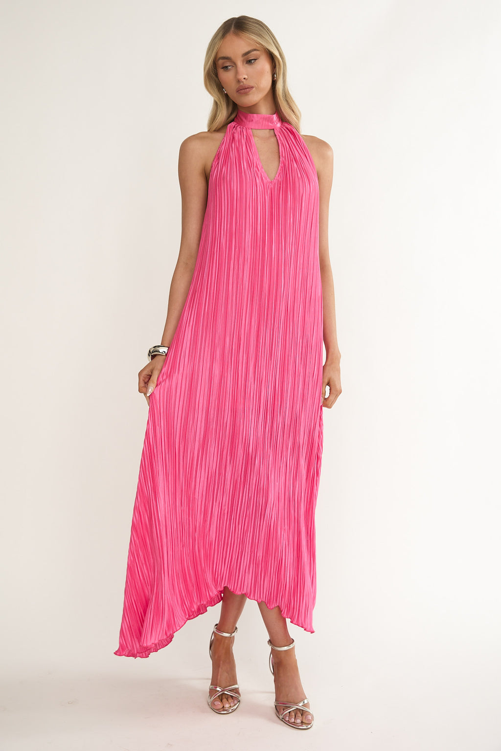 Aurea Halterneck Crepe Maxi Dress Hot Pink by Selfie Leslie Australia