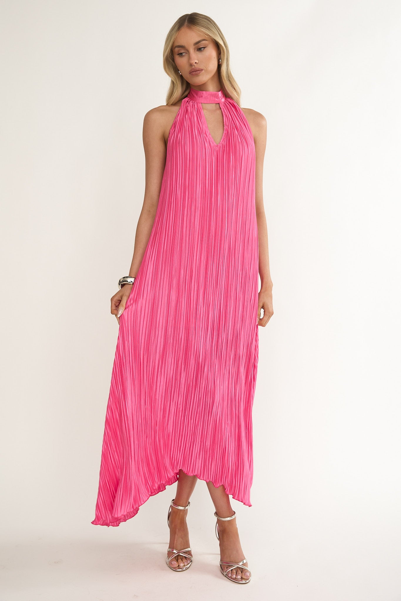 Aurea Halterneck Crepe Maxi Dress Hot Pink by Selfie Leslie Australia