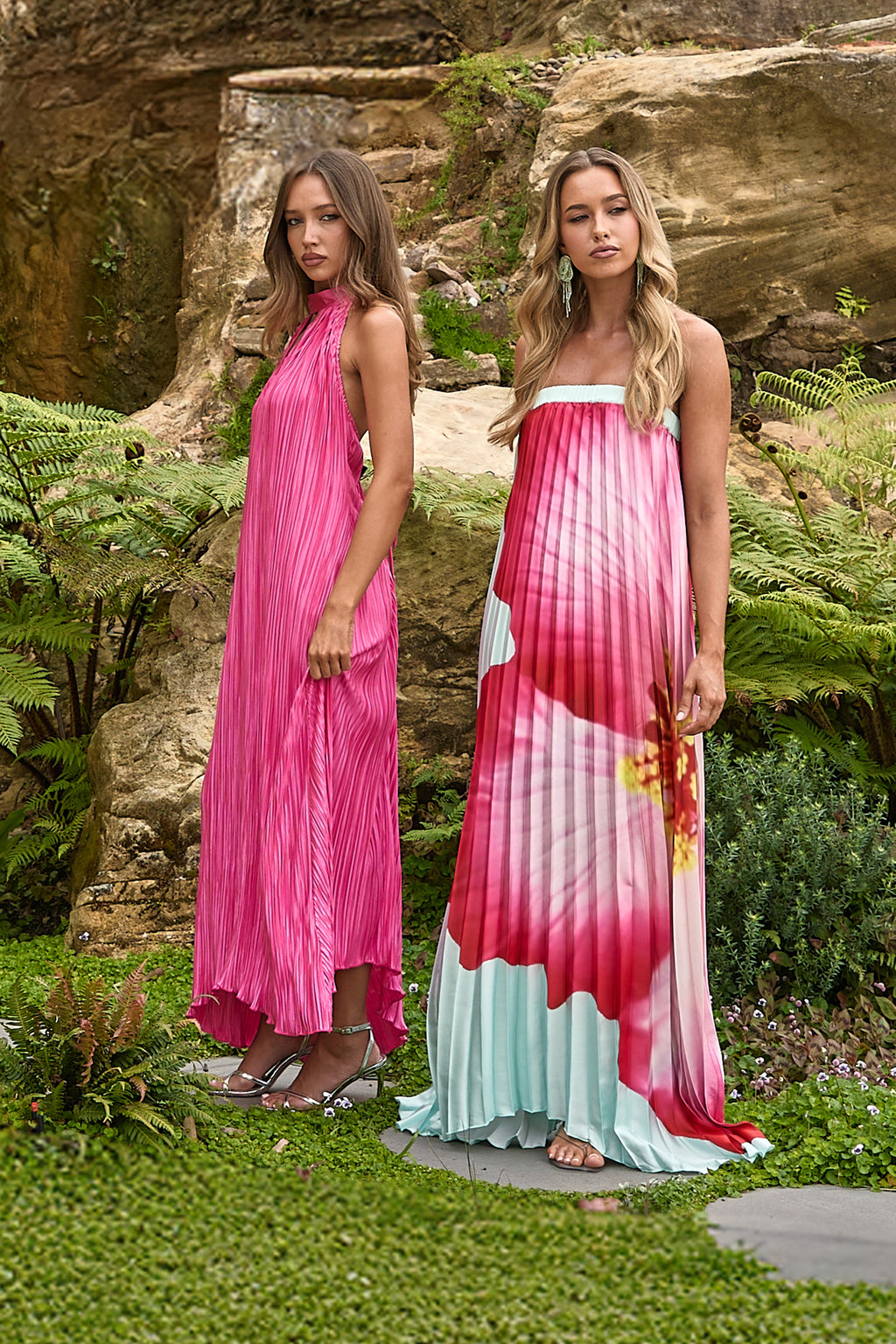 Aurea Halterneck Crepe Maxi Dress Hot Pink by Selfie Leslie Australia