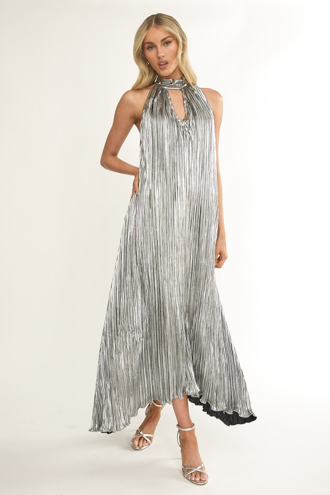 Aurea Halterneck Crepe Maxi Dress Silver by Selfie Leslie Australia