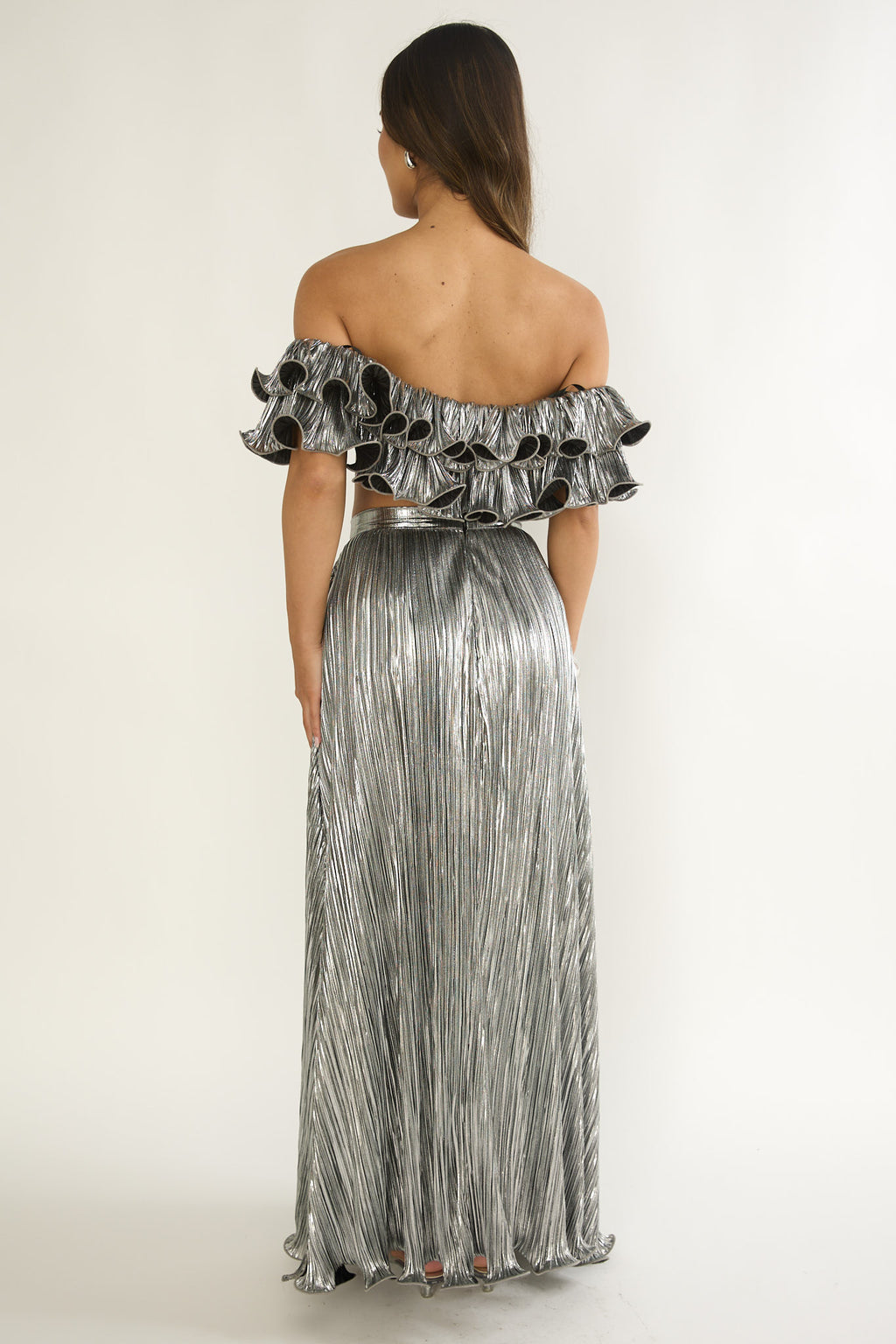 Amaria Lettuce Edge Maxi Skirt Silver by Selfie Leslie Australia