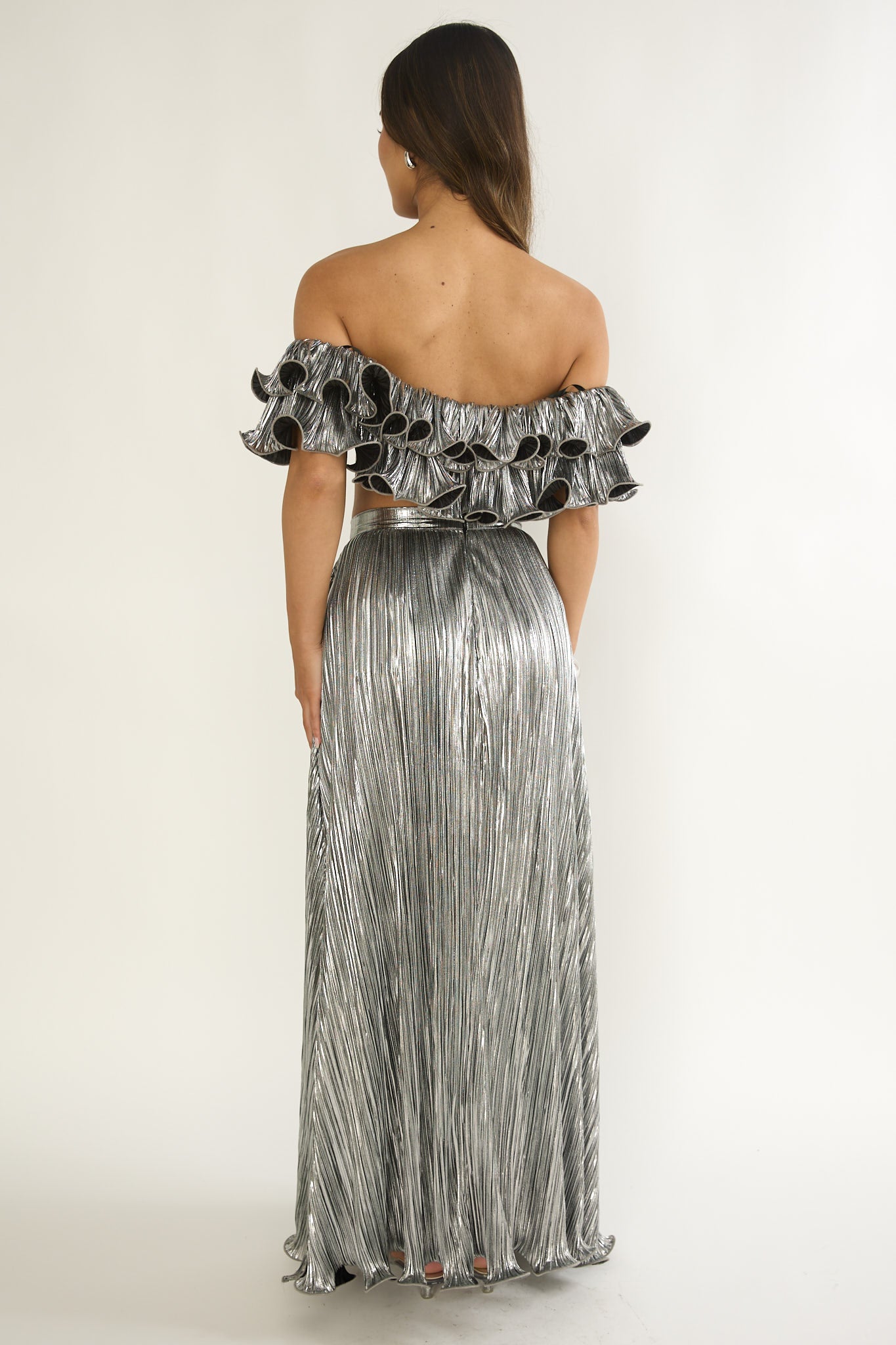 Amaria Lettuce Edge Maxi Skirt Silver by Selfie Leslie Australia