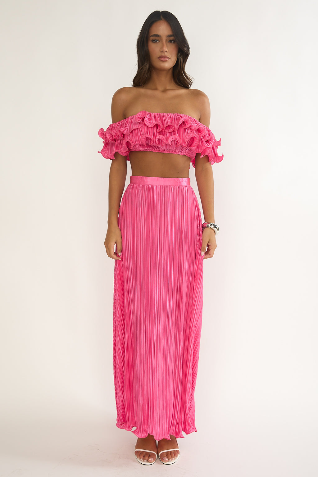 Amaria Lettuce Edge Maxi Skirt Hot Pink by Selfie Leslie Australia