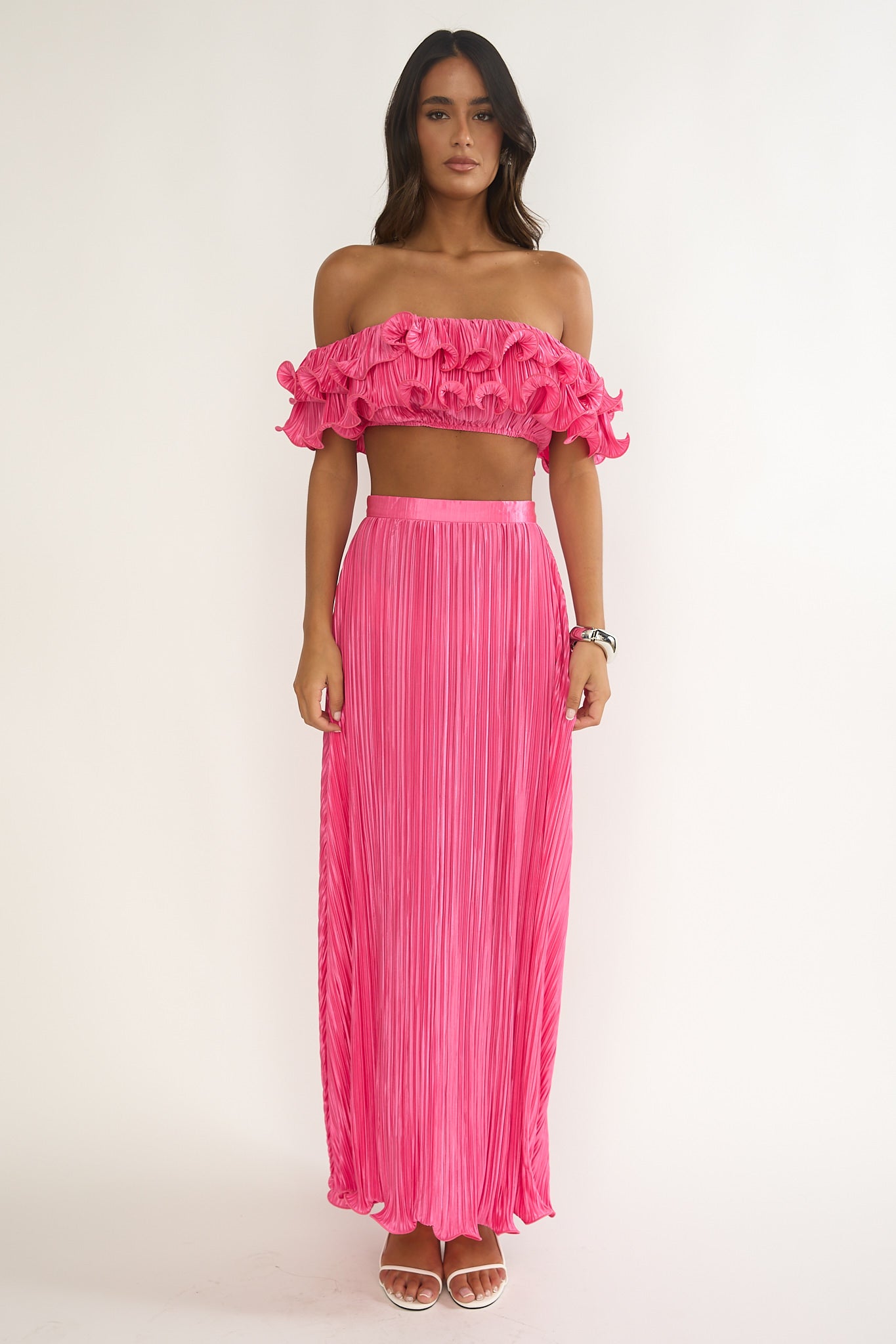 Amaria Lettuce Edge Maxi Skirt Hot Pink by Selfie Leslie Australia