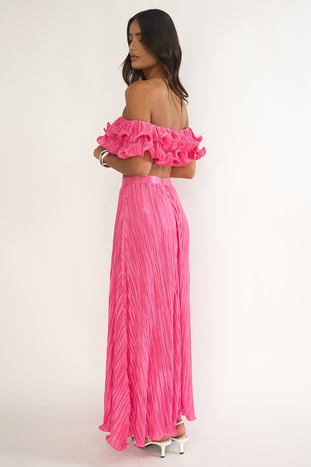 Amaria Lettuce Edge Maxi Skirt Hot Pink by Selfie Leslie Australia