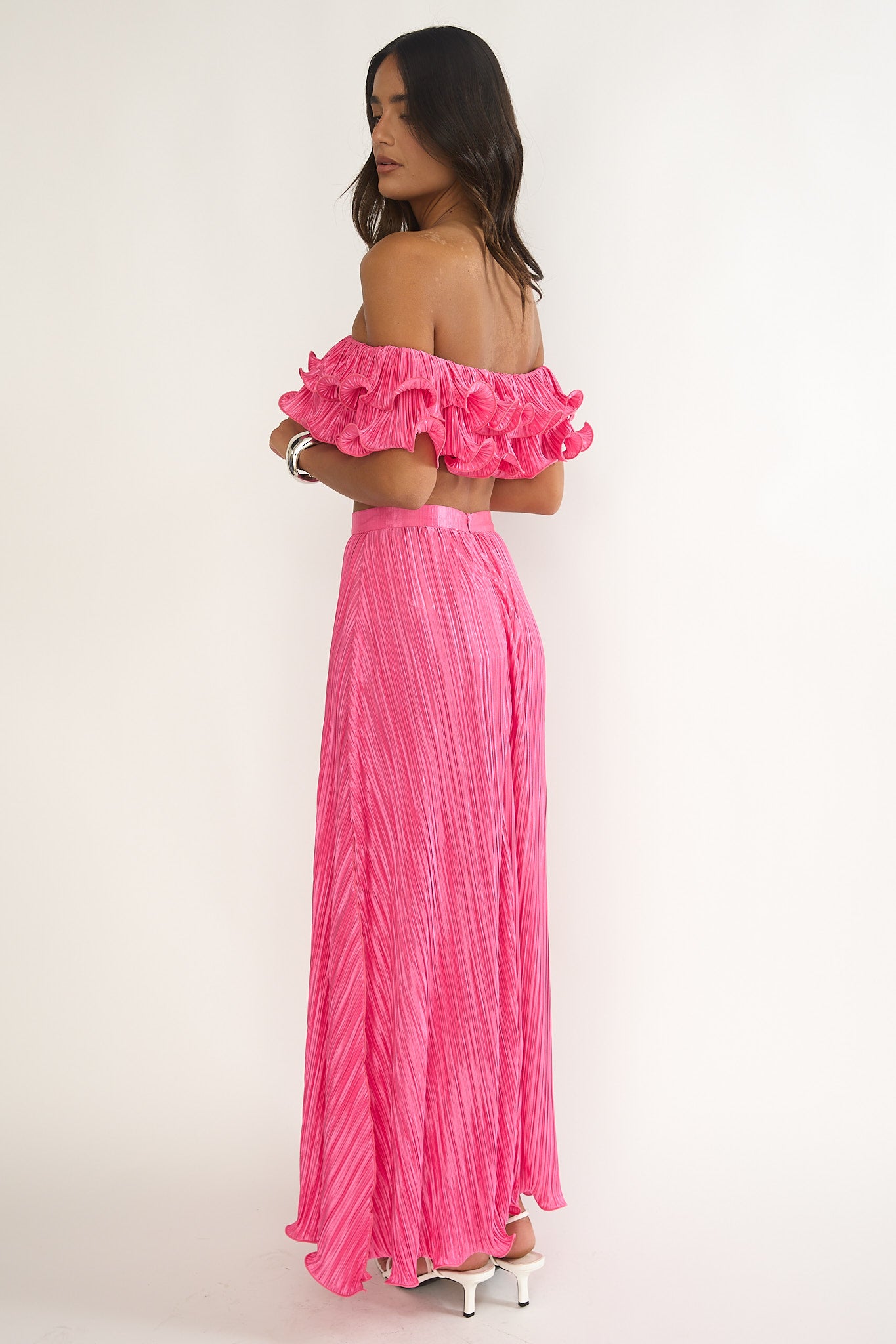 Amaria Lettuce Edge Maxi Skirt Hot Pink by Selfie Leslie Australia