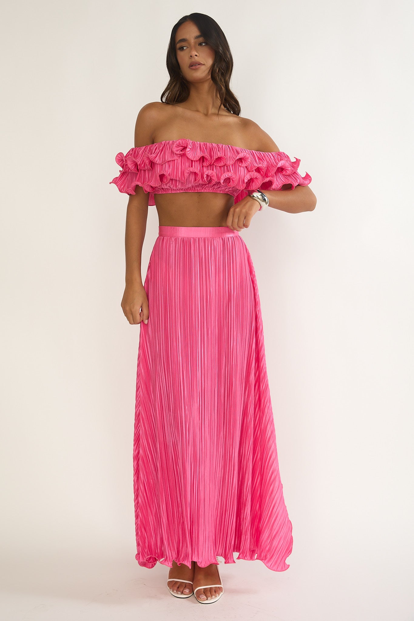 Amaria Lettuce Edge Maxi Skirt Hot Pink by Selfie Leslie Australia