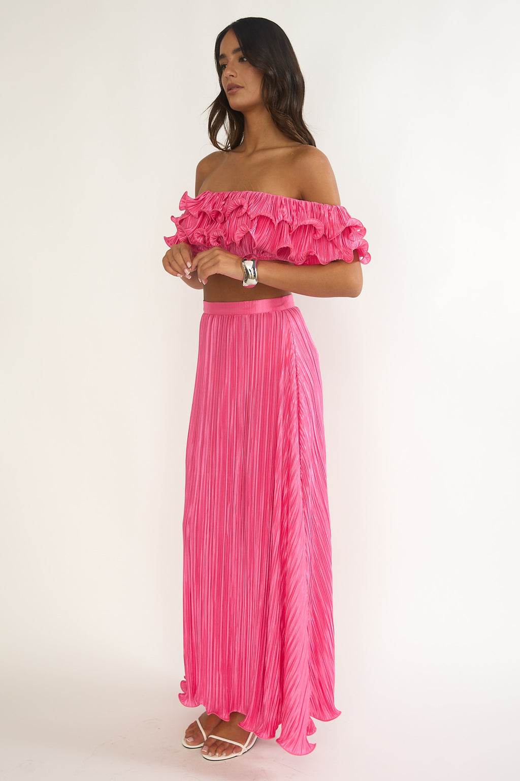 Amaria Lettuce Edge Maxi Skirt Hot Pink by Selfie Leslie Australia
