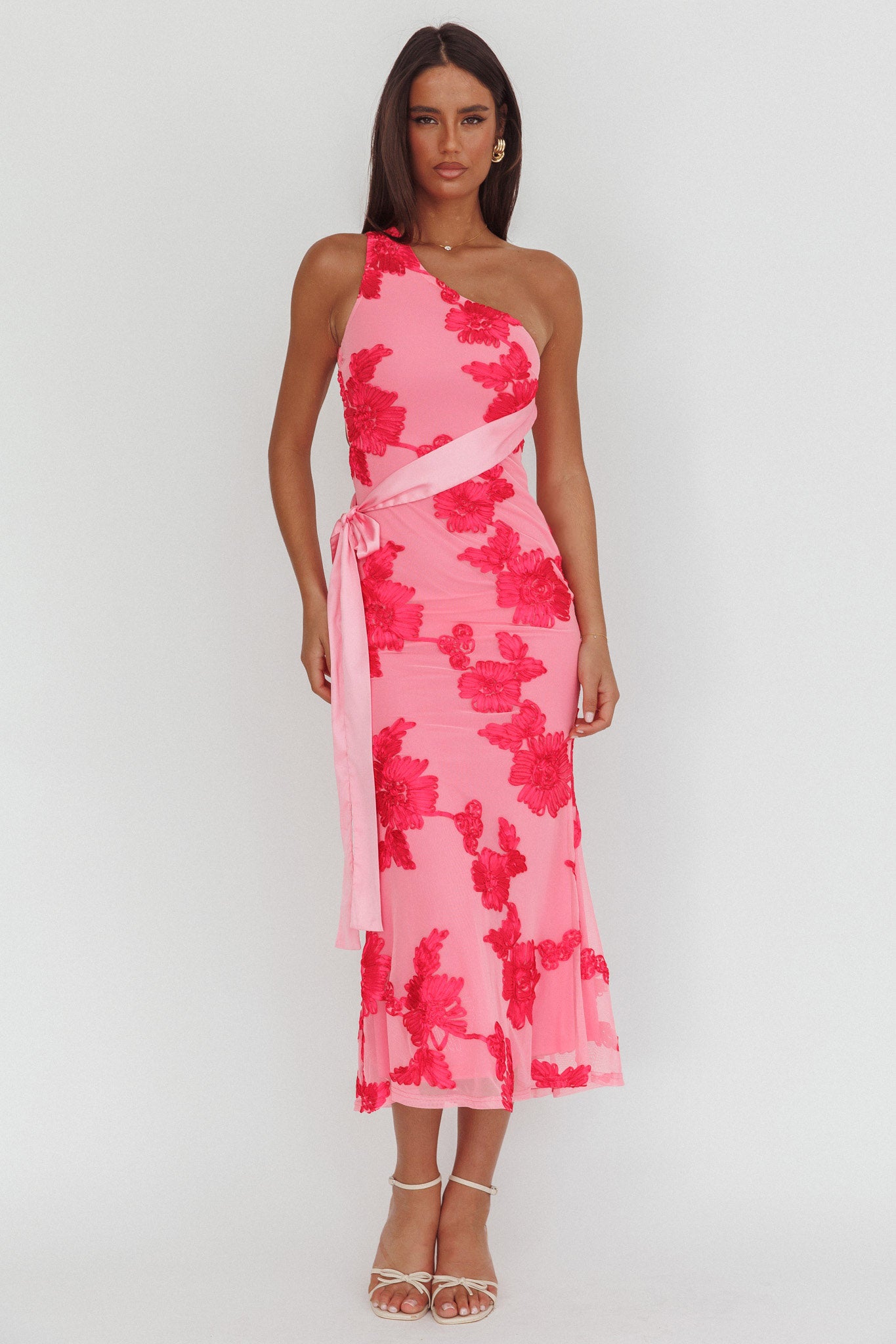 Kairi One-Shoulder Sash Maxi Dress Hot Pink by Selfie Leslie Australia
