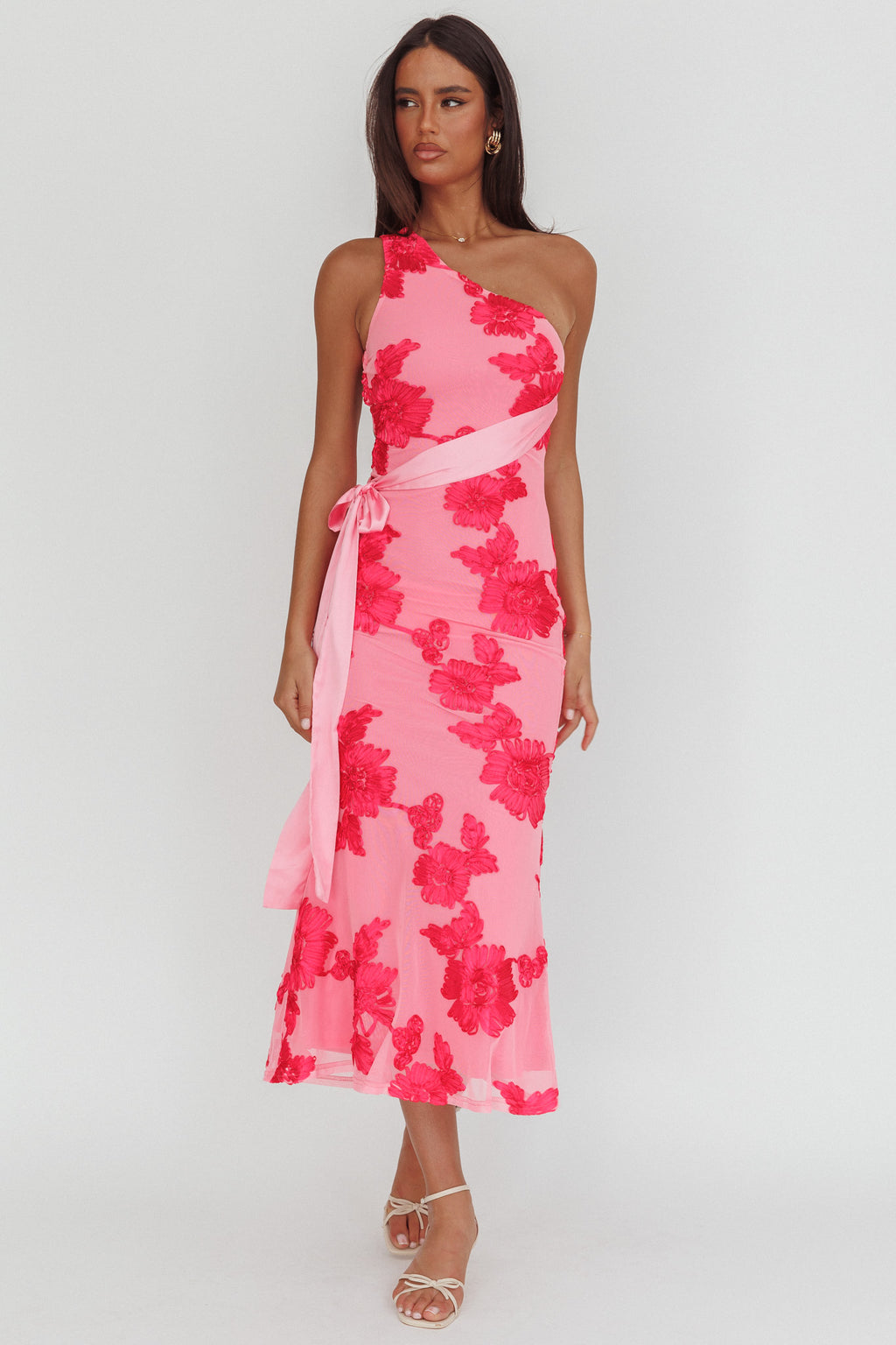 Kairi One-Shoulder Sash Maxi Dress Hot Pink by Selfie Leslie Australia