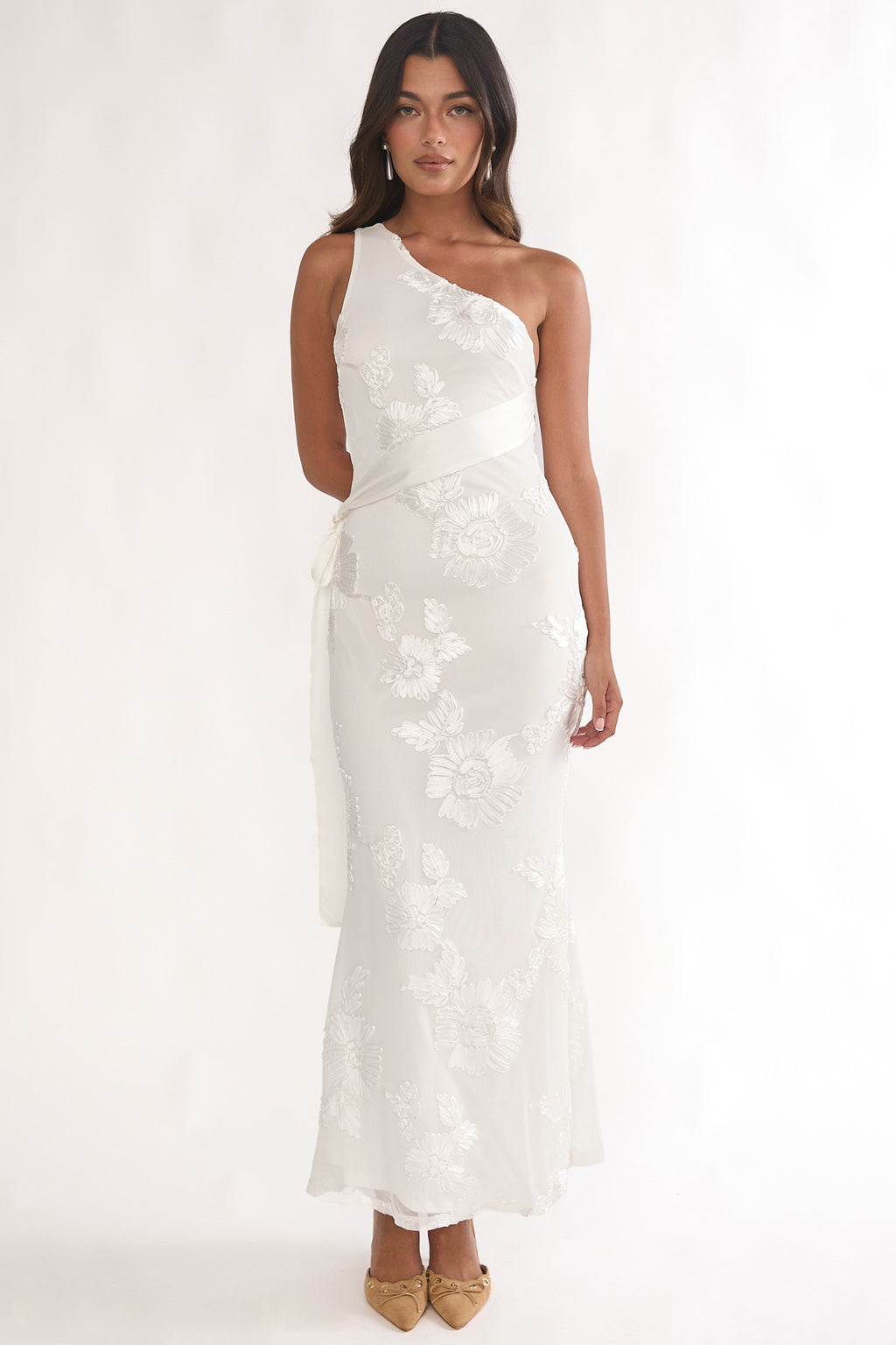 Kairi One-Shoulder Sash Maxi Dress White by Selfie Leslie Australia