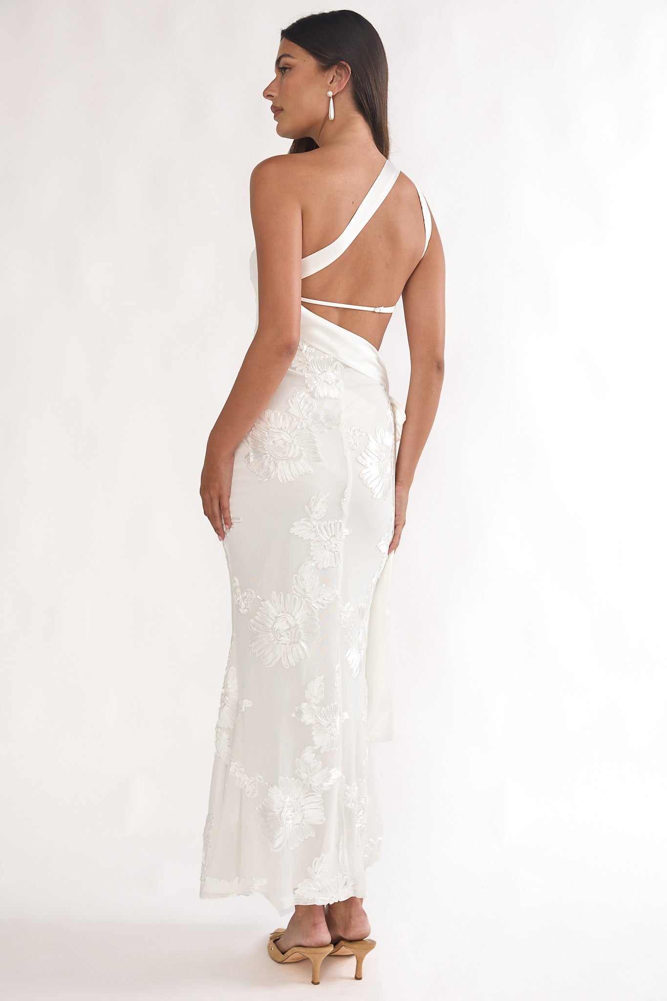 Kairi One-Shoulder Sash Maxi Dress White by Selfie Leslie Australia