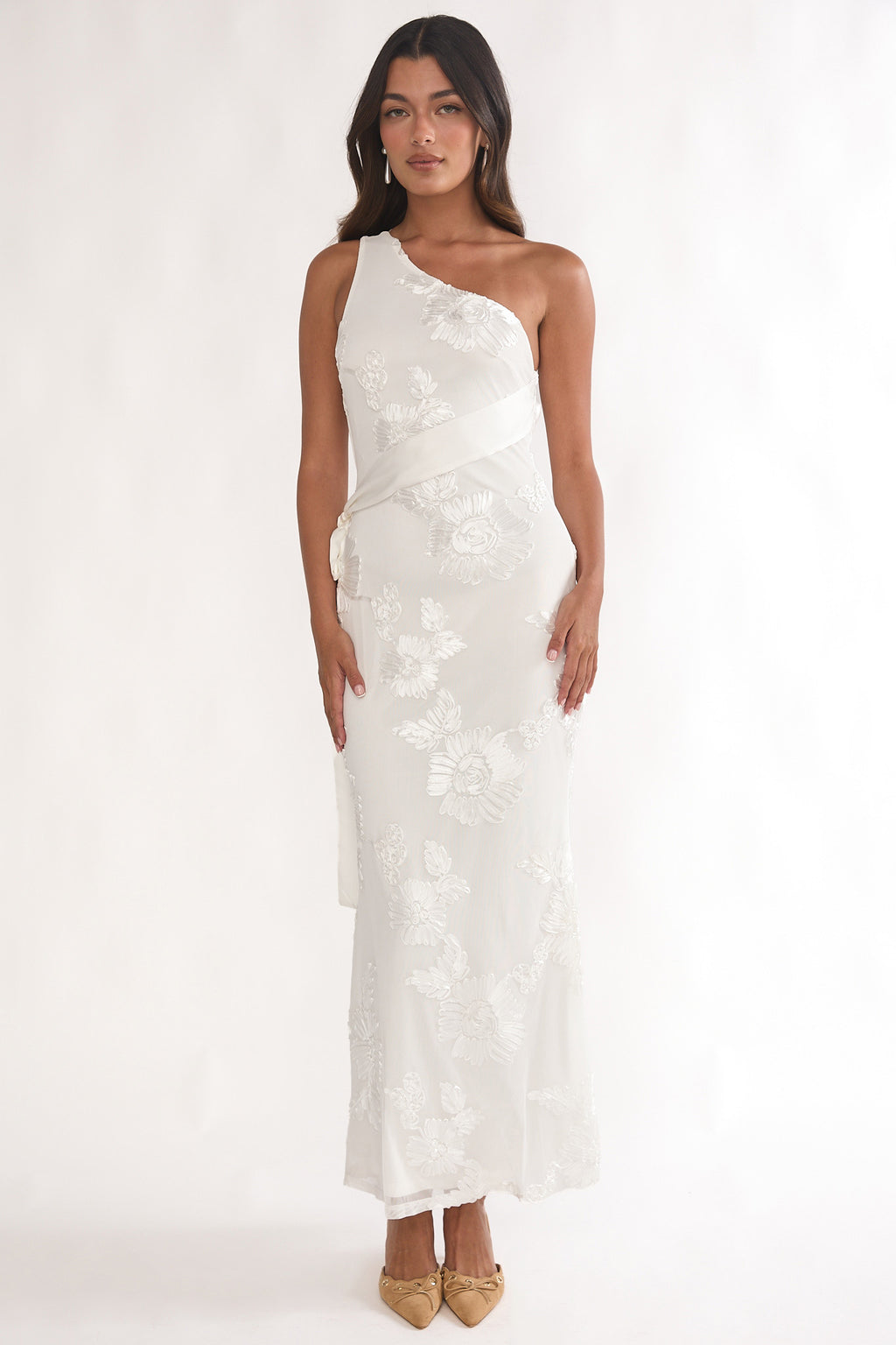 Kairi One-Shoulder Sash Maxi Dress White by Selfie Leslie Australia