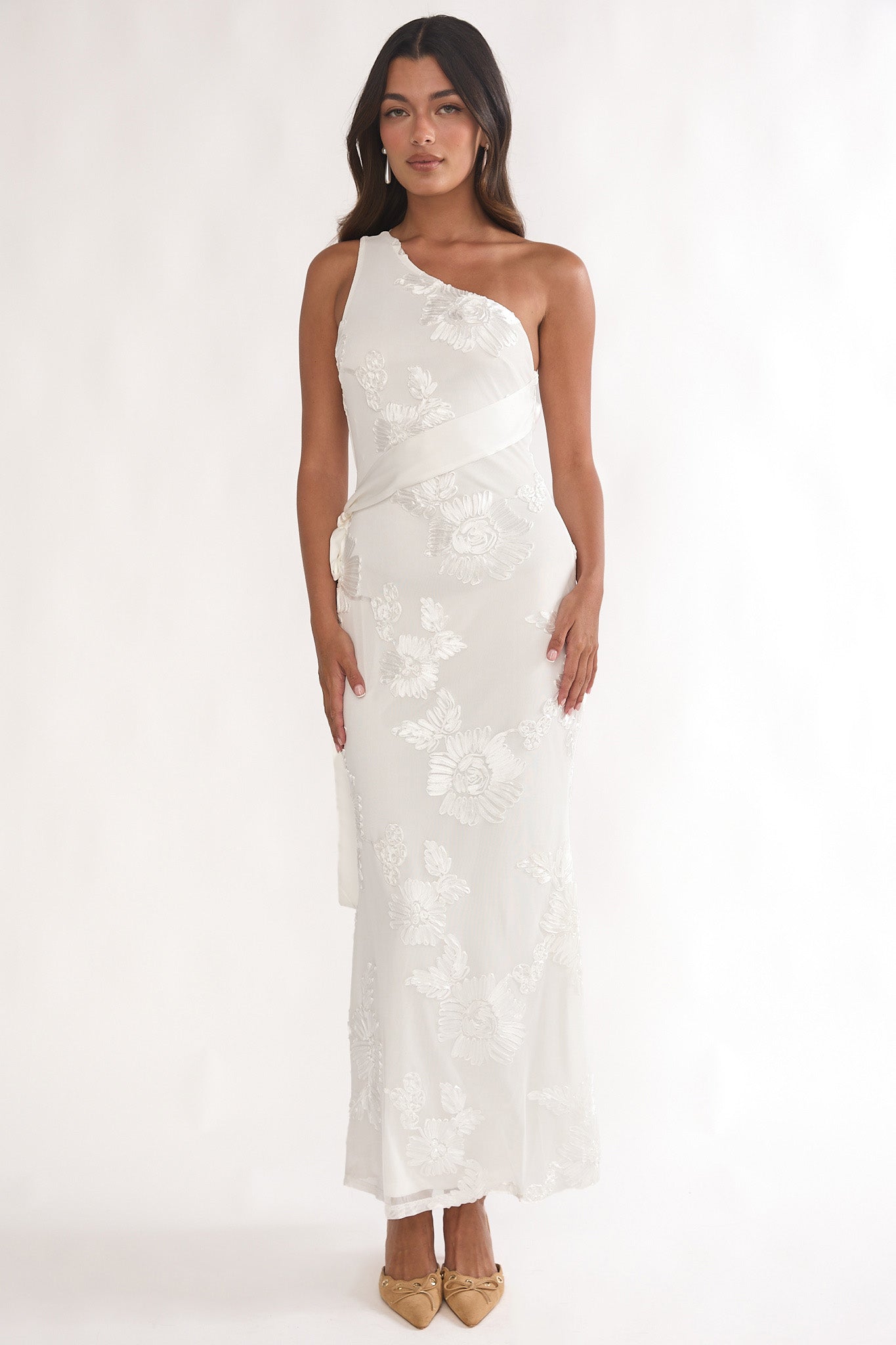 Kairi One-Shoulder Sash Maxi Dress White by Selfie Leslie Australia