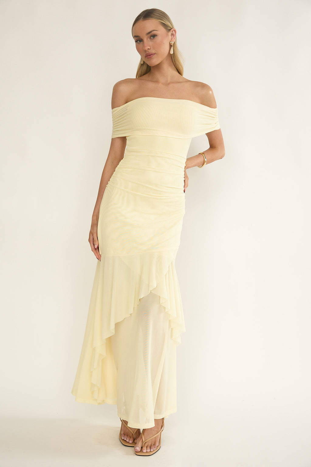 Kiarna Off-Shoulder Mesh Maxi Dress Butter by Selfie Leslie Australia
