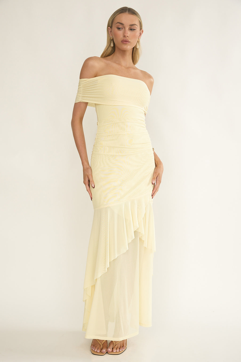 Kiarna Off-Shoulder Mesh Maxi Dress Butter by Selfie Leslie Australia