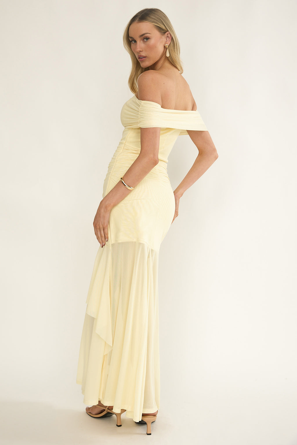 Kiarna Off-Shoulder Mesh Maxi Dress Butter by Selfie Leslie Australia