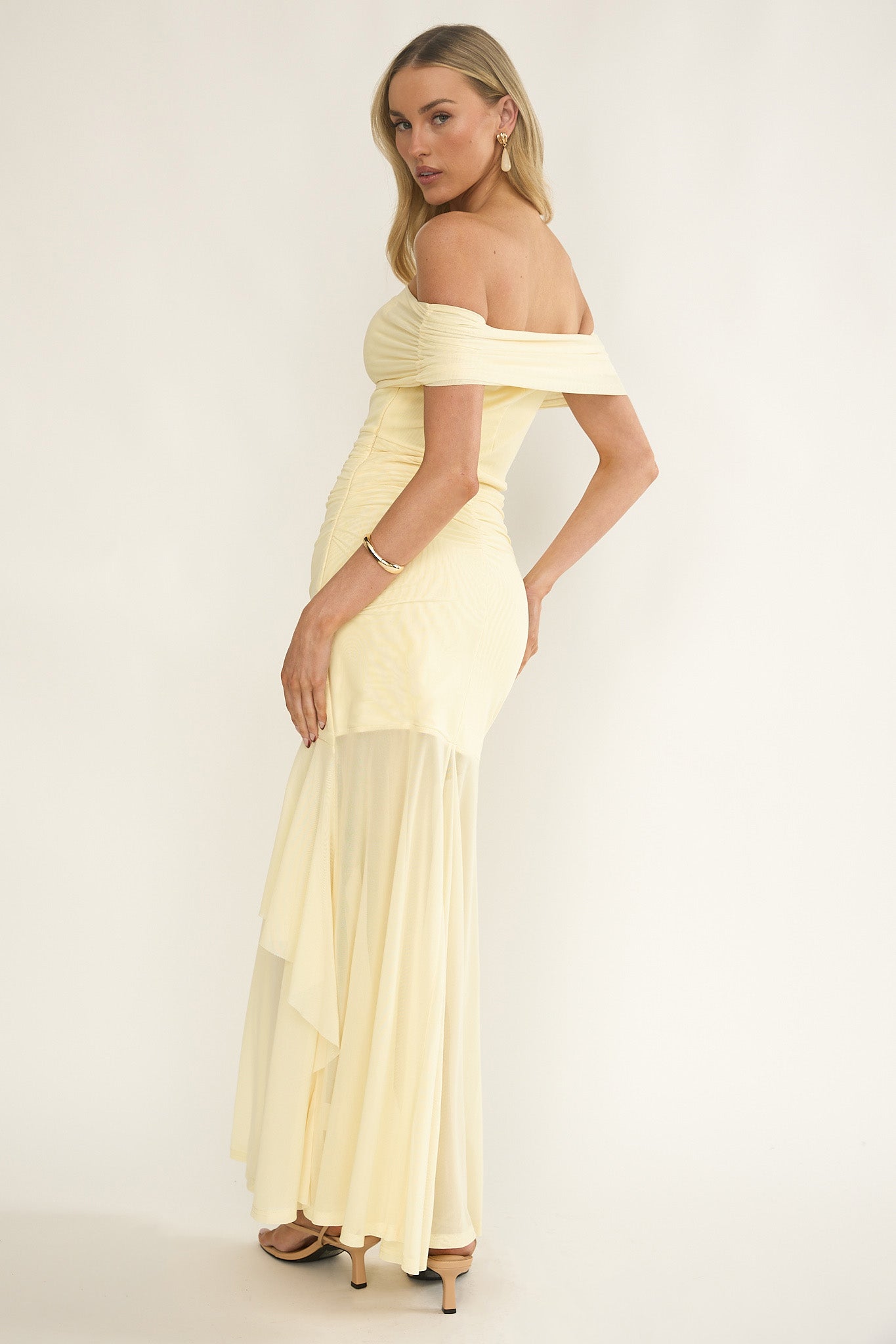 Kiarna Off-Shoulder Mesh Maxi Dress Butter by Selfie Leslie Australia