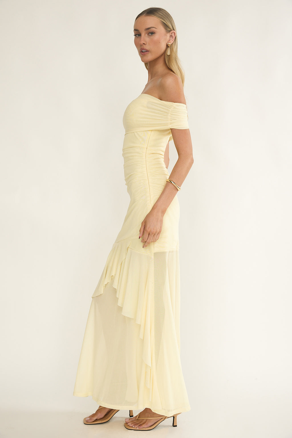 Kiarna Off-Shoulder Mesh Maxi Dress Butter by Selfie Leslie Australia