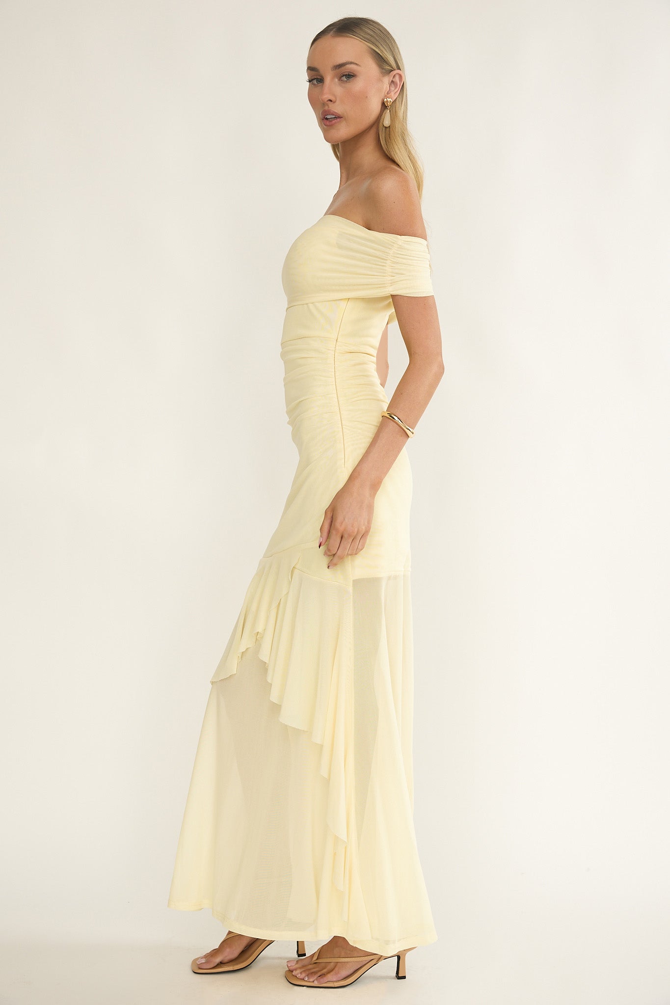 Kiarna Off-Shoulder Mesh Maxi Dress Butter by Selfie Leslie Australia