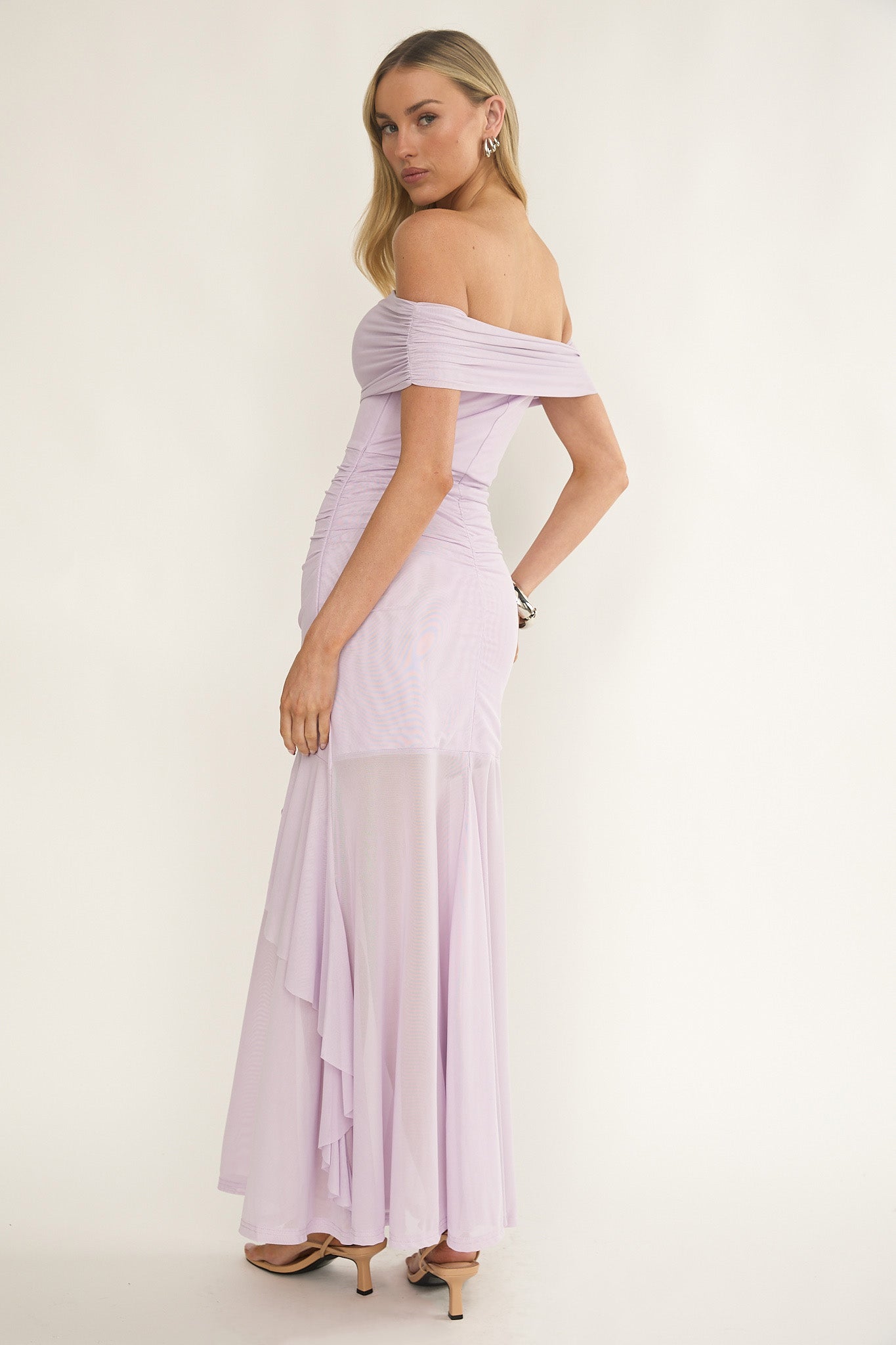 Kiarna Off-Shoulder Mesh Maxi Dress Lilac by Selfie Leslie Australia