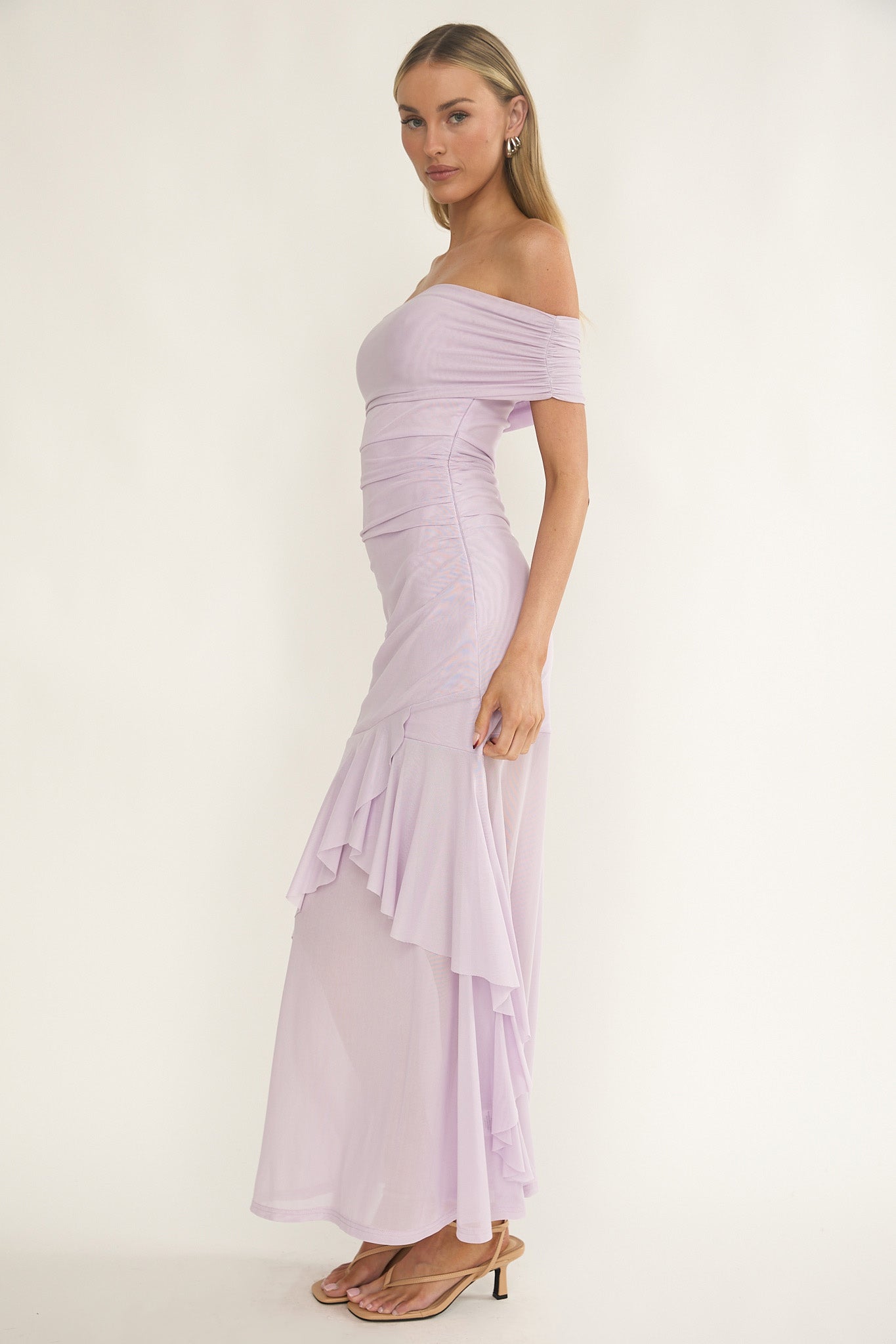 Kiarna Off-Shoulder Mesh Maxi Dress Lilac by Selfie Leslie Australia