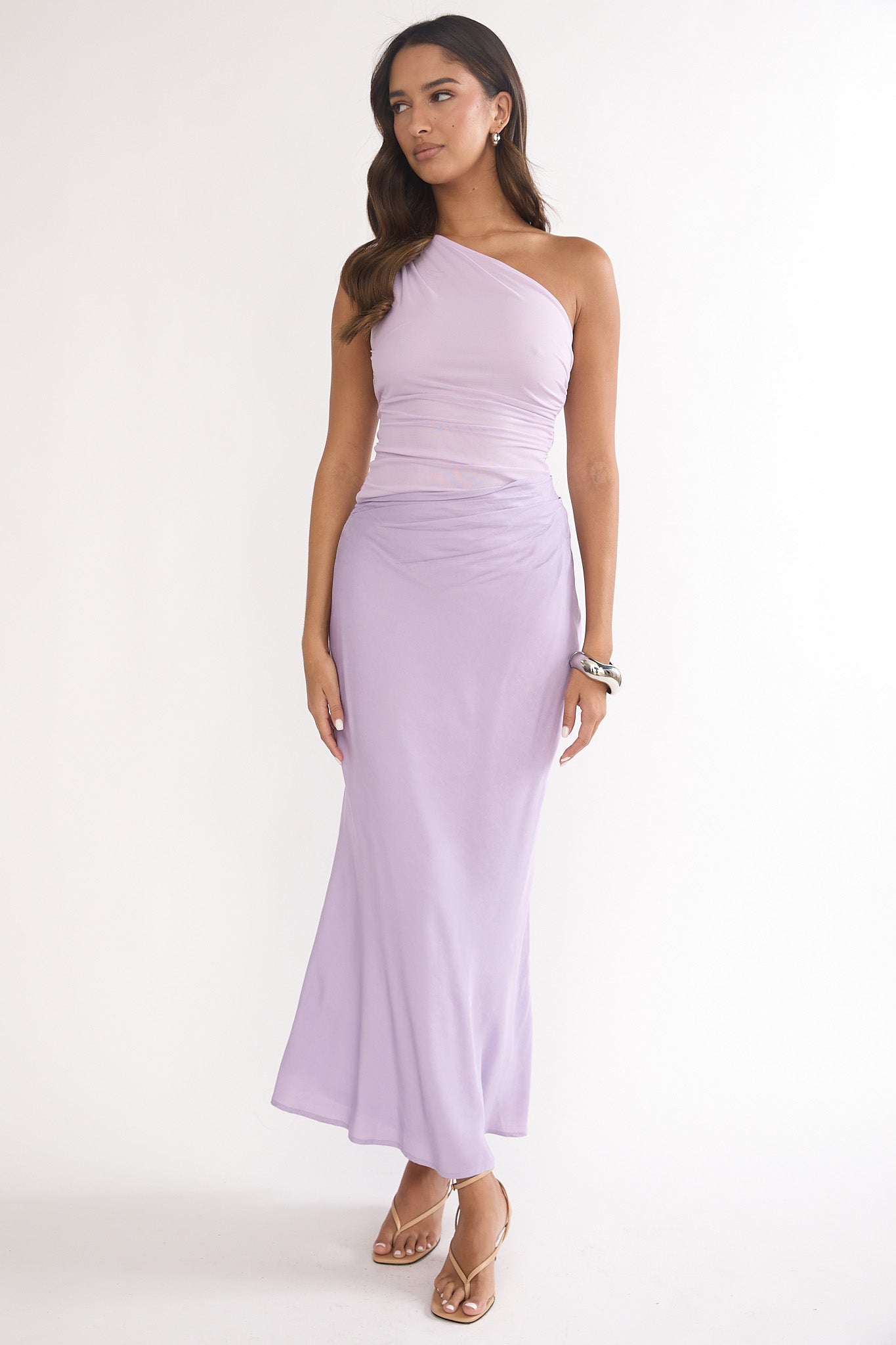 Divina One-Shoulder Gathered Waist Maxi Dress Lilac by Selfie Leslie Australia