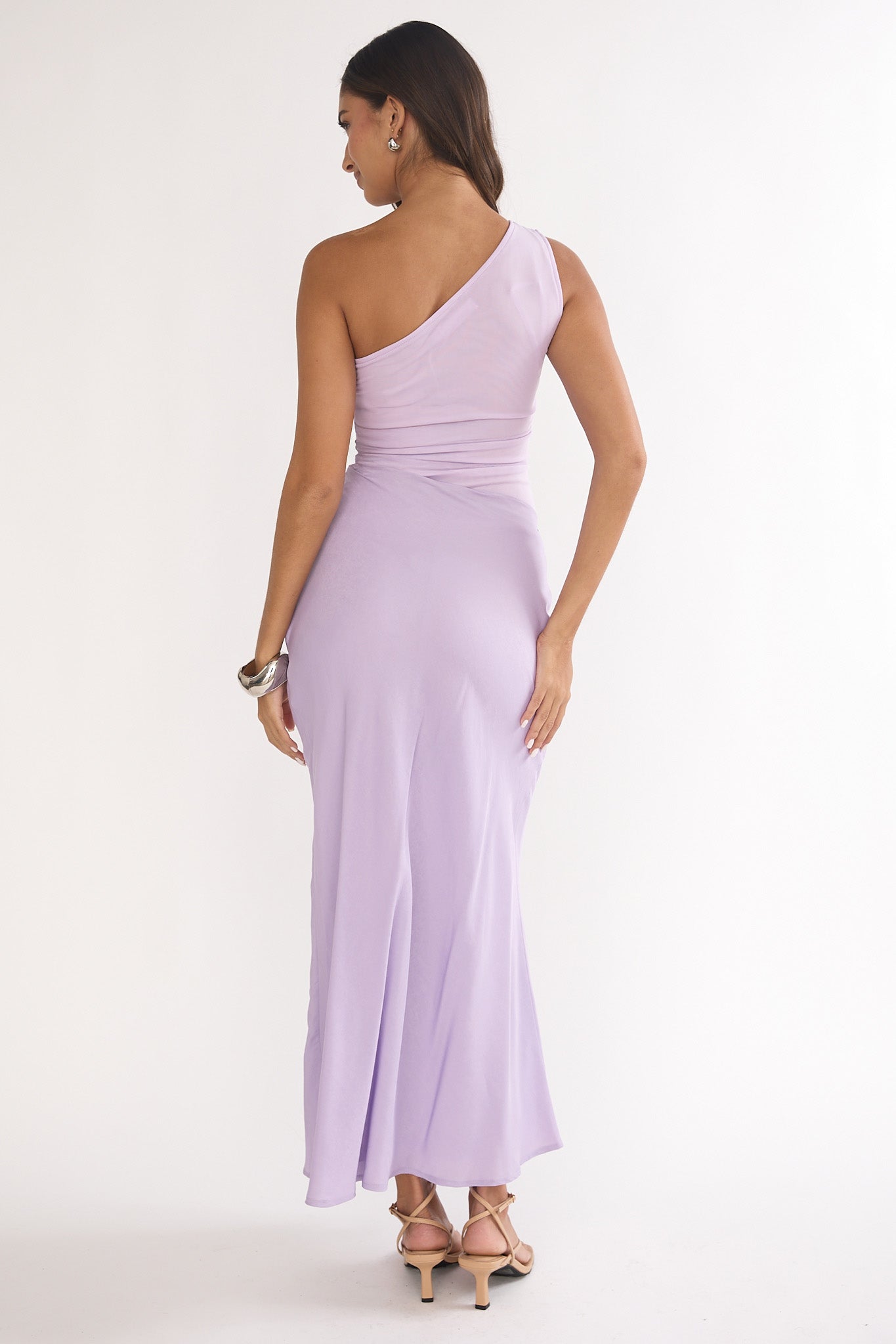 Divina One-Shoulder Gathered Waist Maxi Dress Lilac by Selfie Leslie Australia