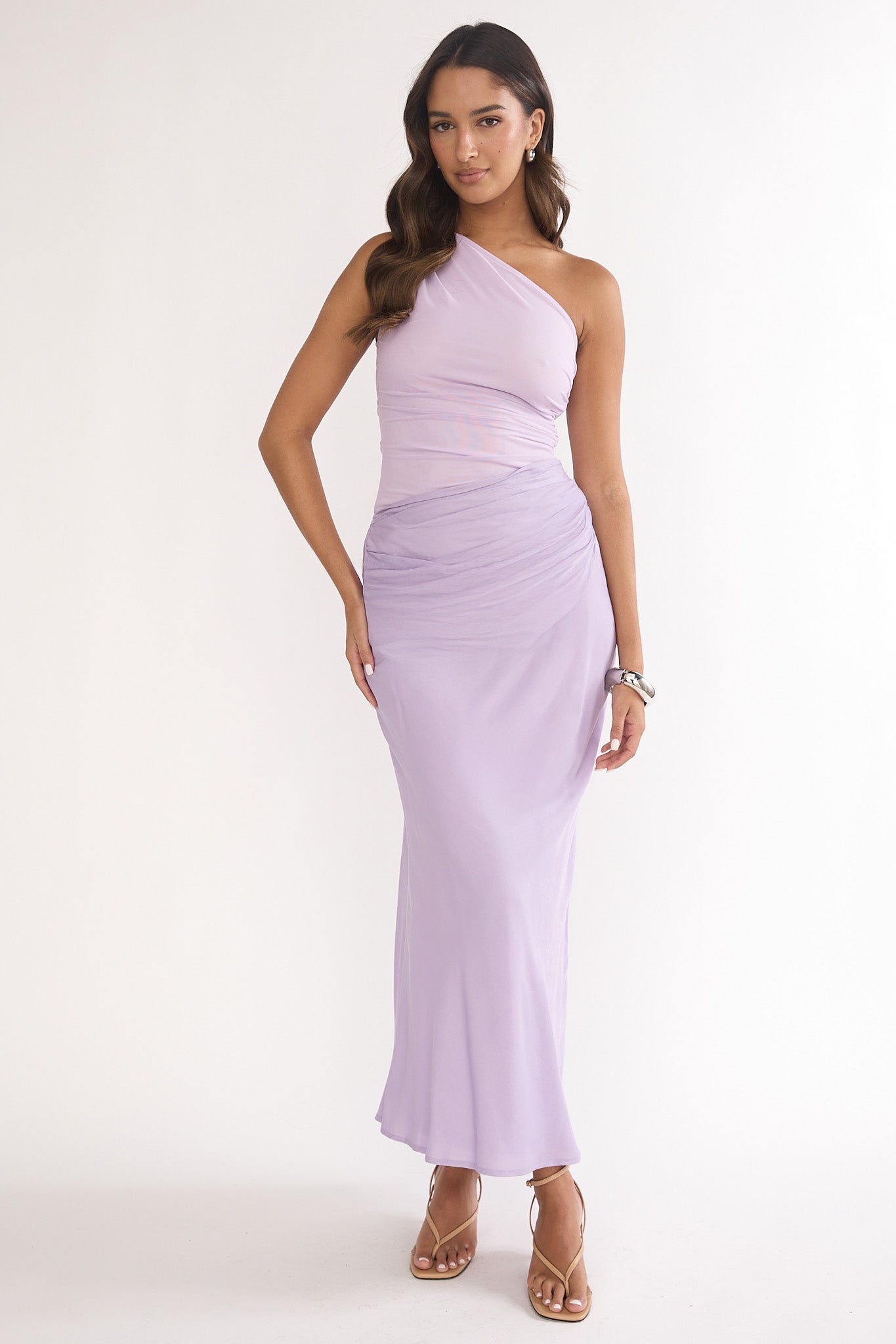 Divina One-Shoulder Gathered Waist Maxi Dress Lilac by Selfie Leslie Australia