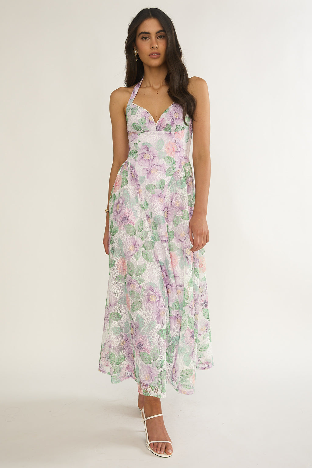 Florent Sweetheart Halterneck Maxi Dress Lace Lilac by Selfie Leslie Australia