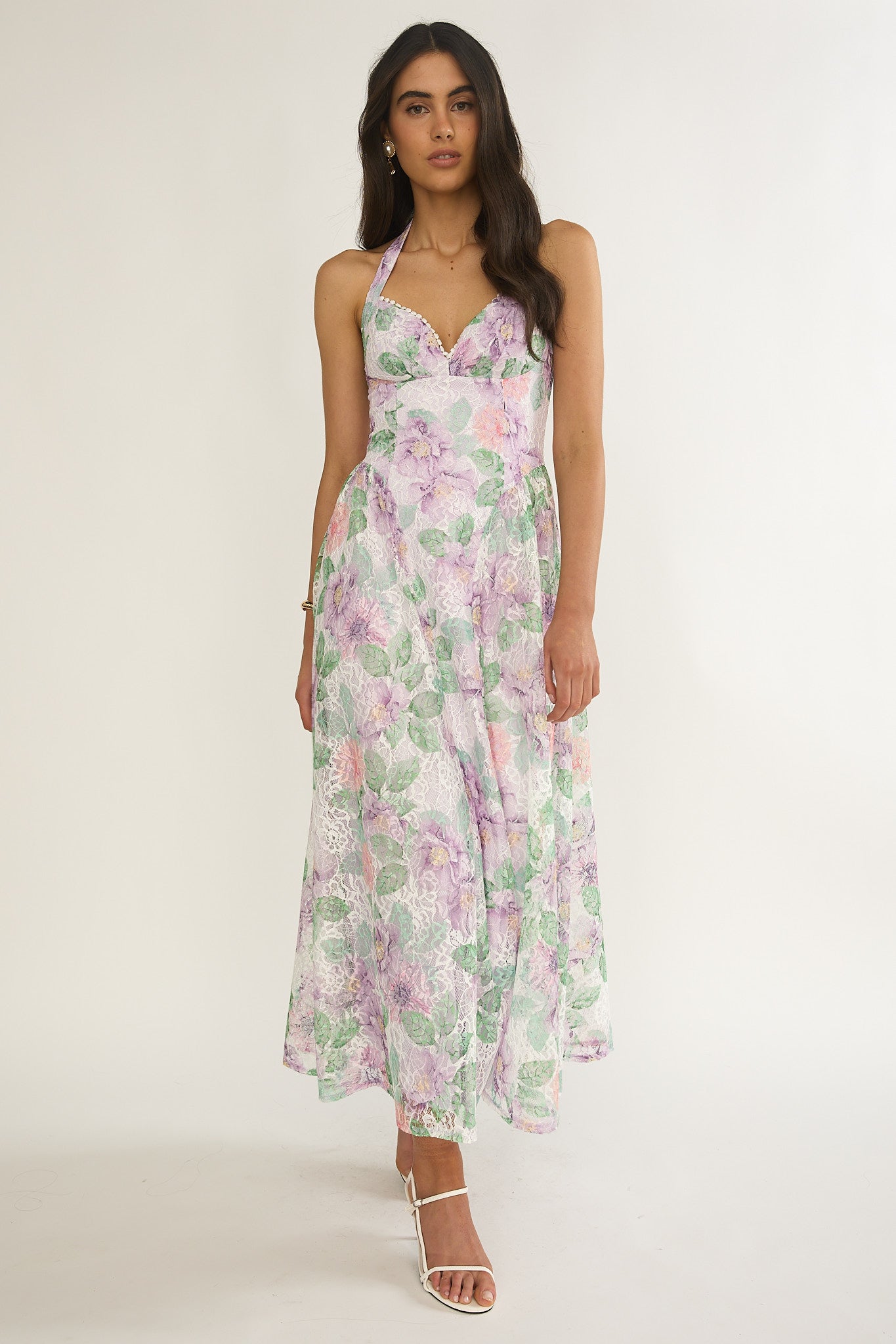 Florent Sweetheart Halterneck Maxi Dress Lace Lilac by Selfie Leslie Australia