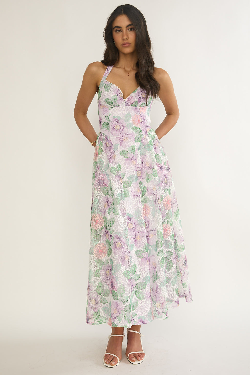 Florent Sweetheart Halterneck Maxi Dress Lace Lilac by Selfie Leslie Australia