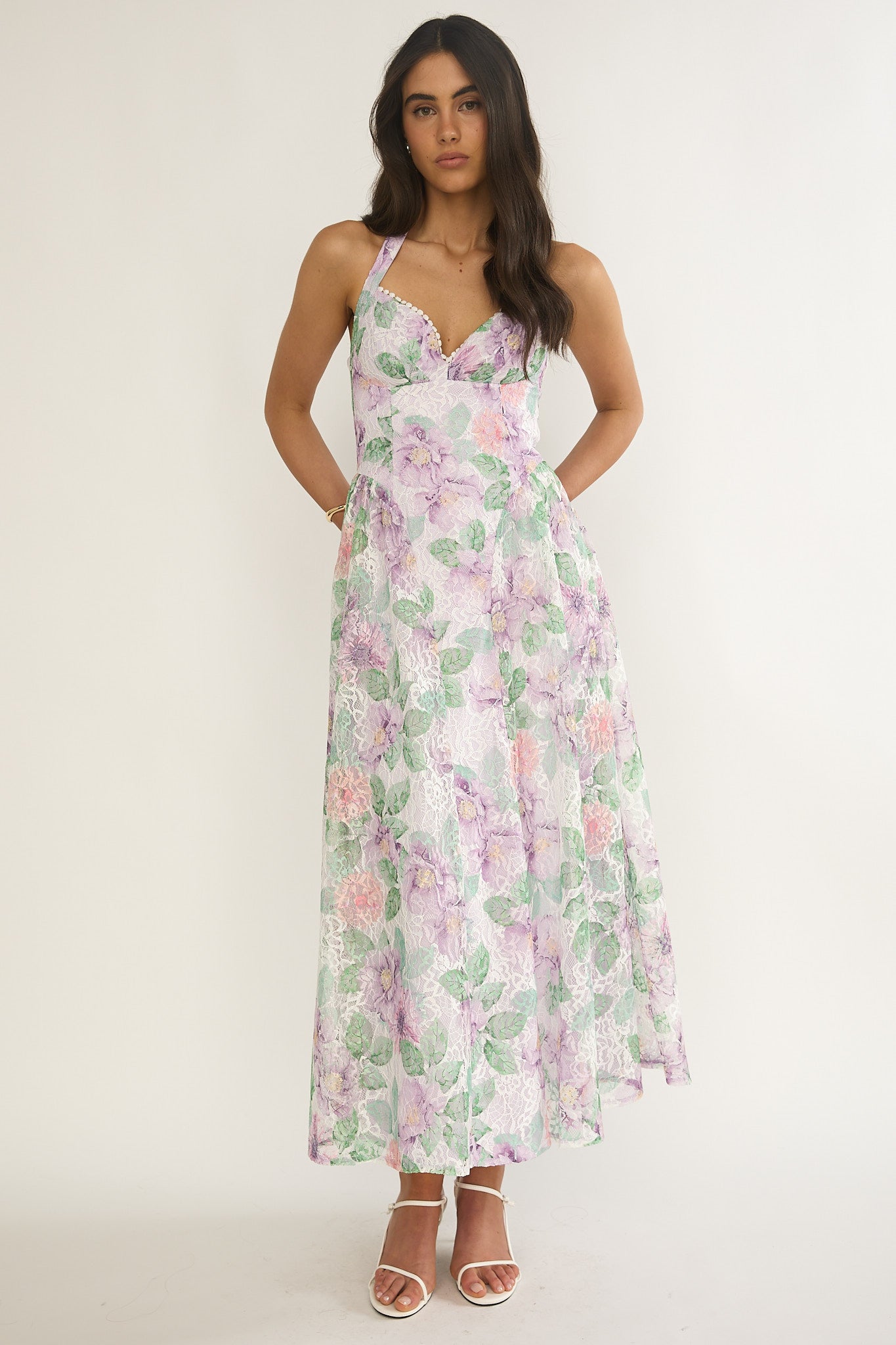 Florent Sweetheart Halterneck Maxi Dress Lace Lilac by Selfie Leslie Australia