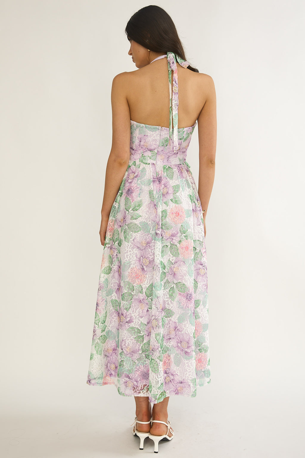 Florent Sweetheart Halterneck Maxi Dress Lace Lilac by Selfie Leslie Australia
