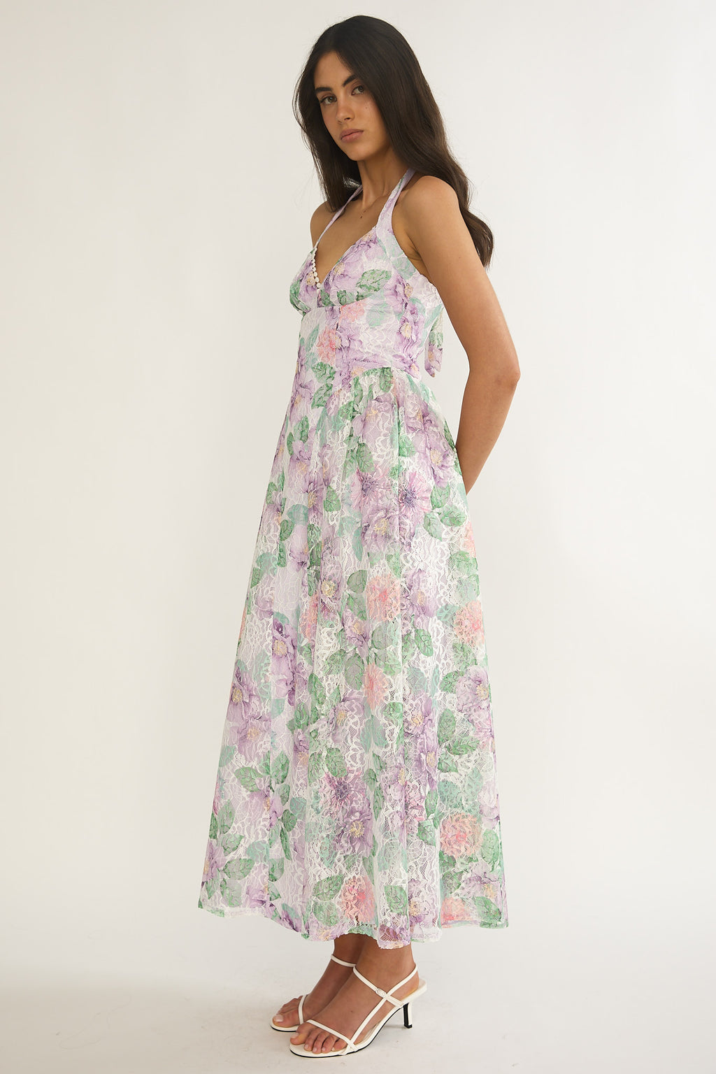 Florent Sweetheart Halterneck Maxi Dress Lace Lilac by Selfie Leslie Australia
