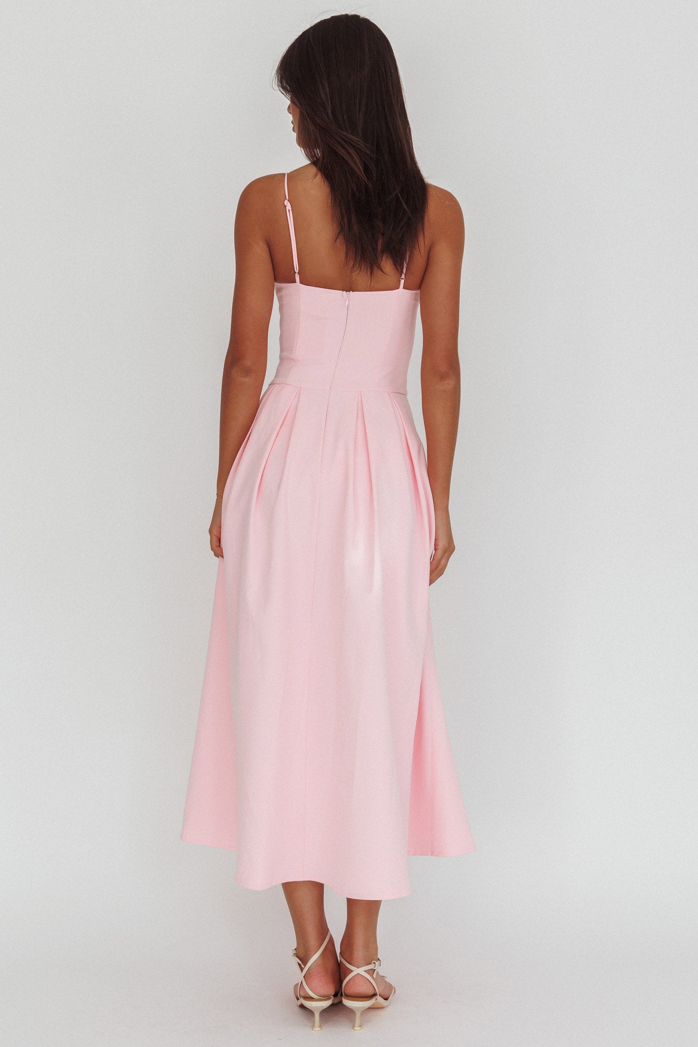 Kearsy Box Pleat Sweetheart Neckline Midi Dress Pink by Selfie Leslie Australia