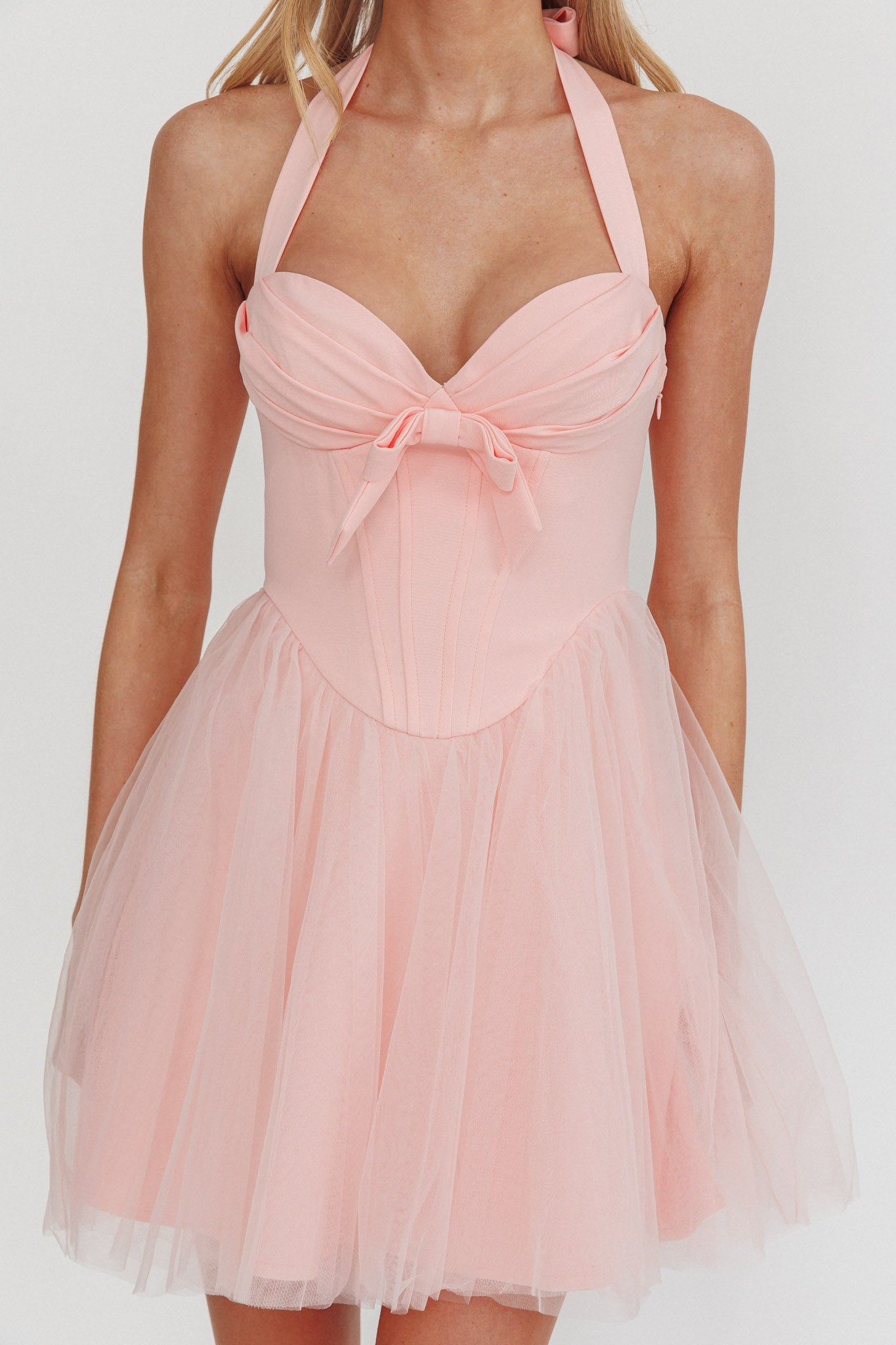 Princessa Sweetheart Neckline Halter Mini Dress Pink by Selfie Leslie Australia