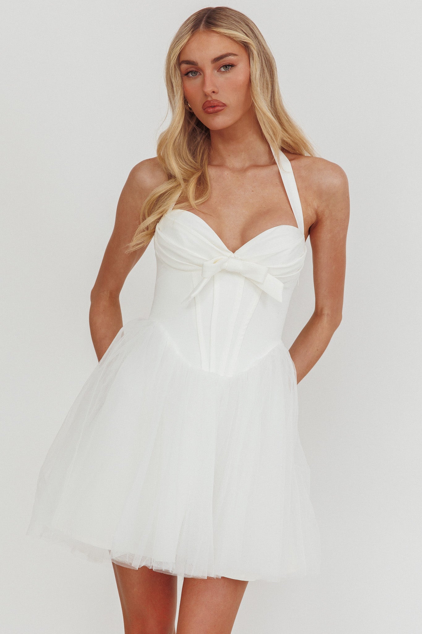 Princessa Sweetheart Neckline Halter Mini Dress White by Selfie Leslie Australia