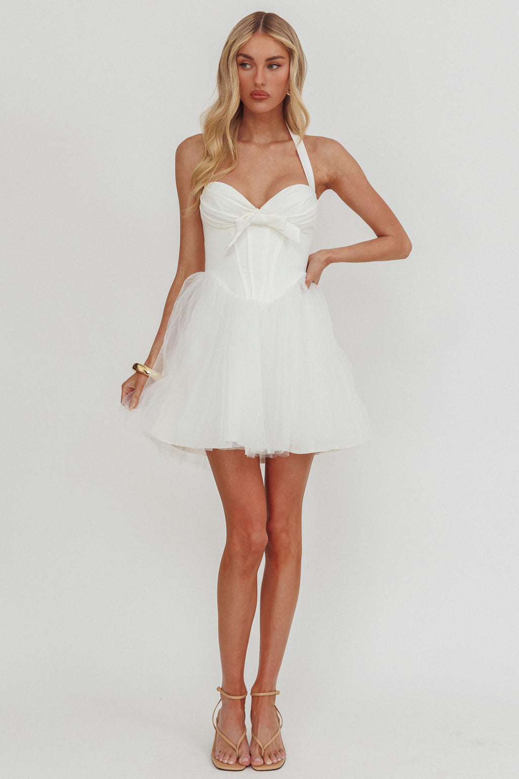 Princessa Sweetheart Neckline Halter Mini Dress White by Selfie Leslie Australia